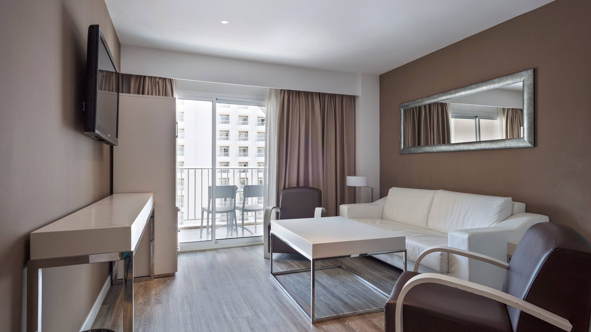 a room with a couch and a table