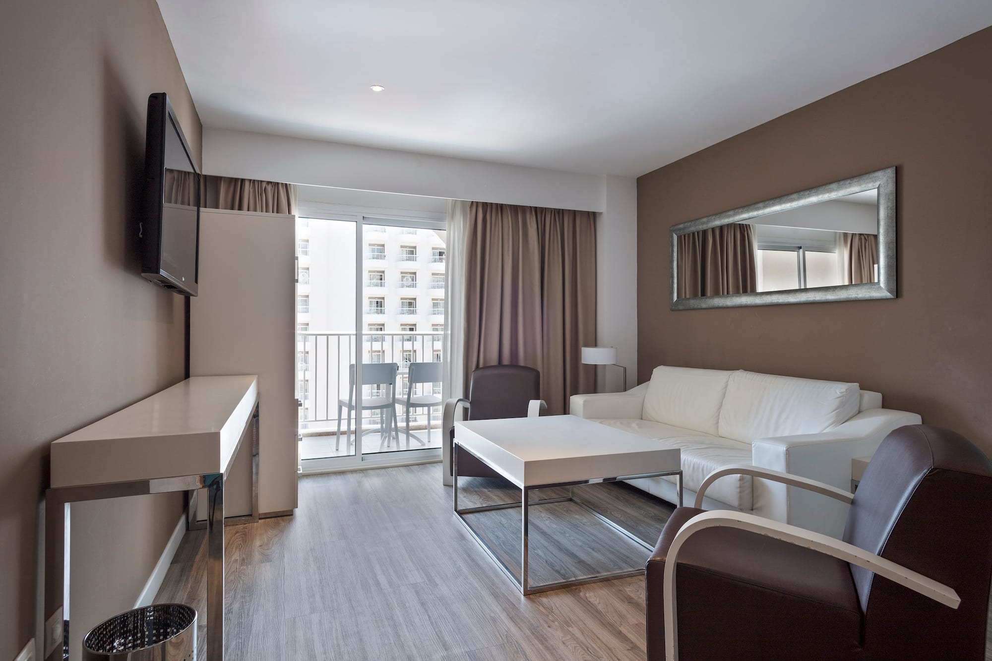 a room with a couch and a table