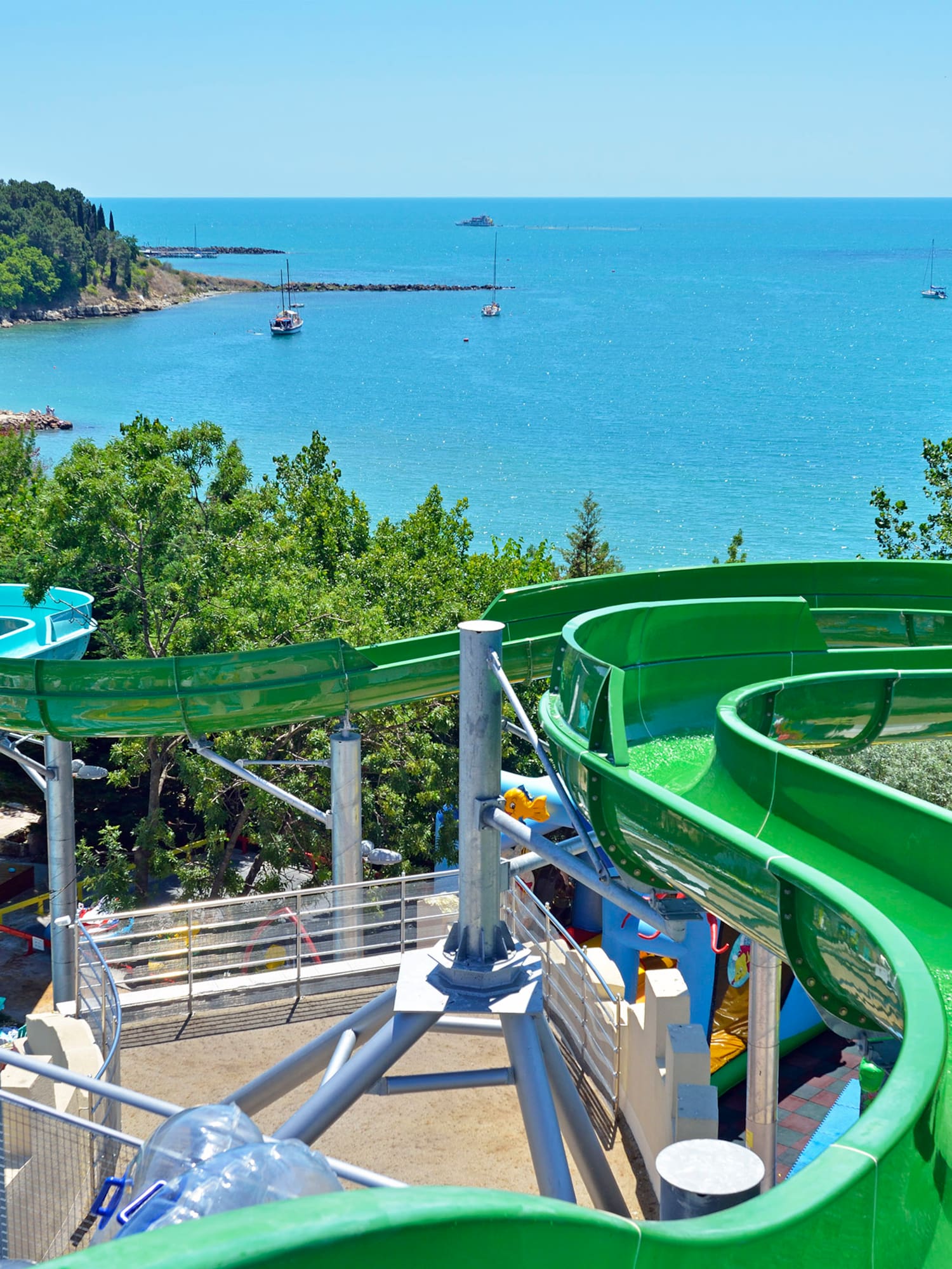 a woman on a water slide
