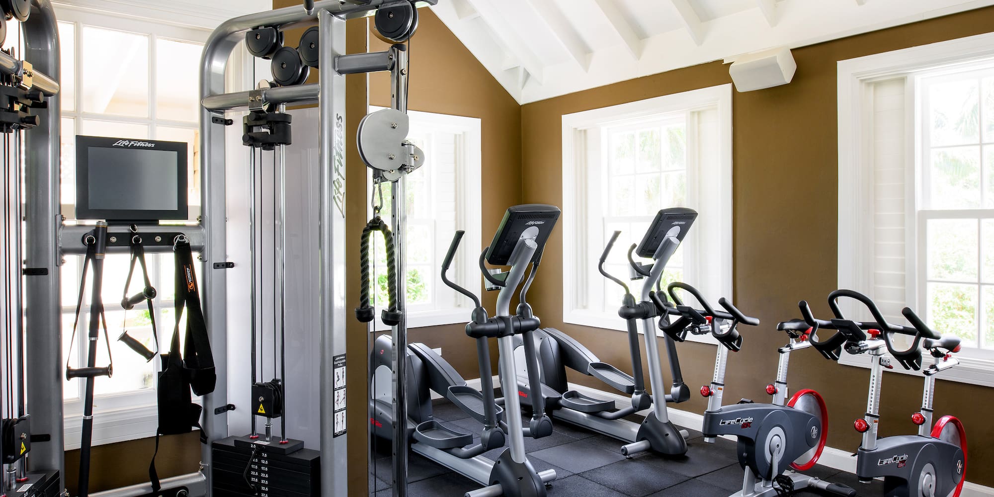a room with exercise equipment
