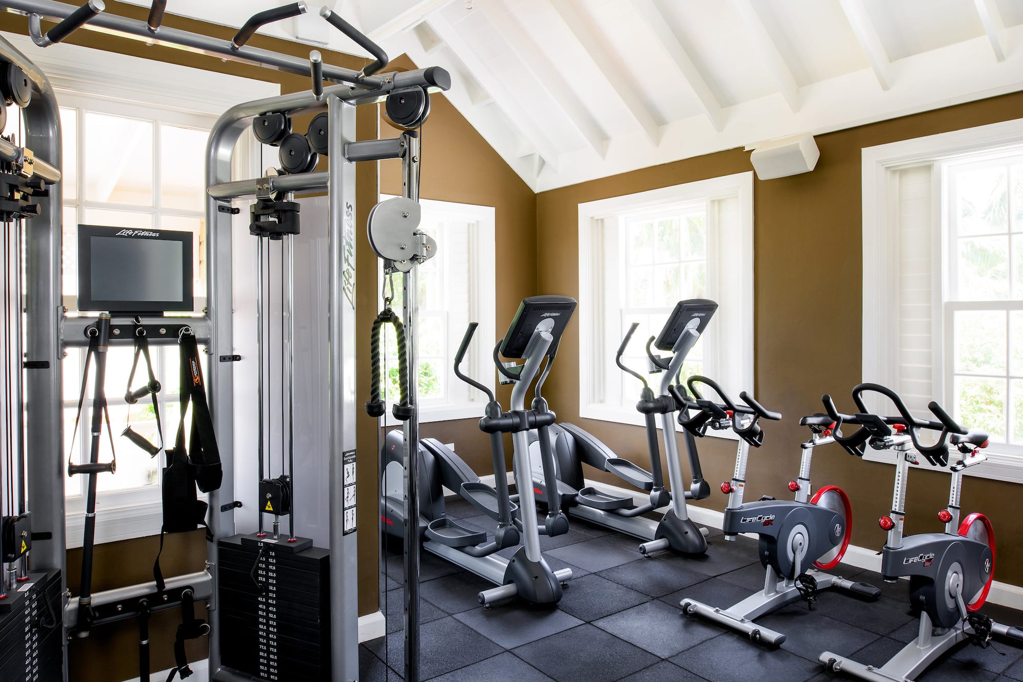 a room with exercise equipment