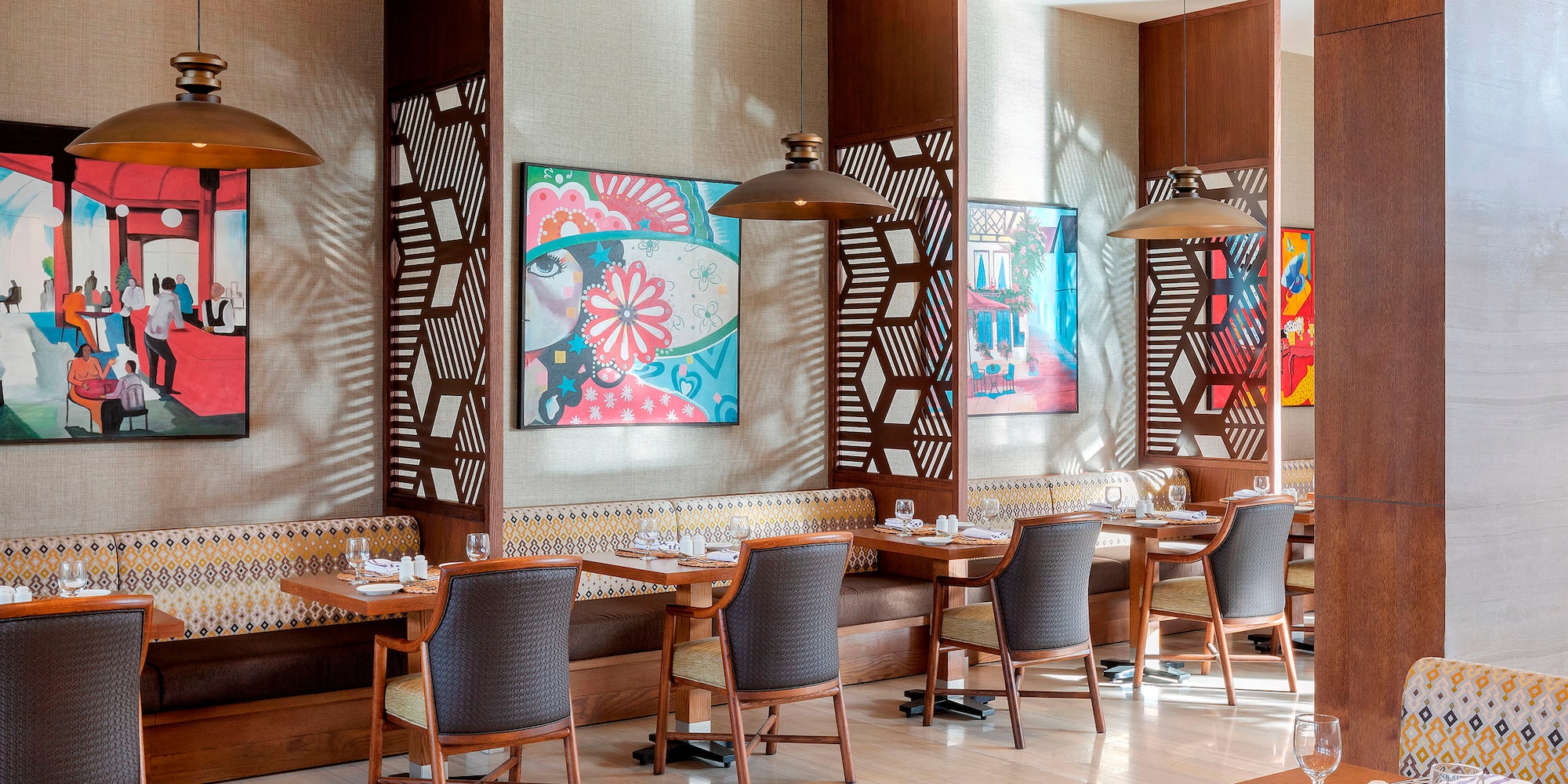 a restaurant with tables and chairs