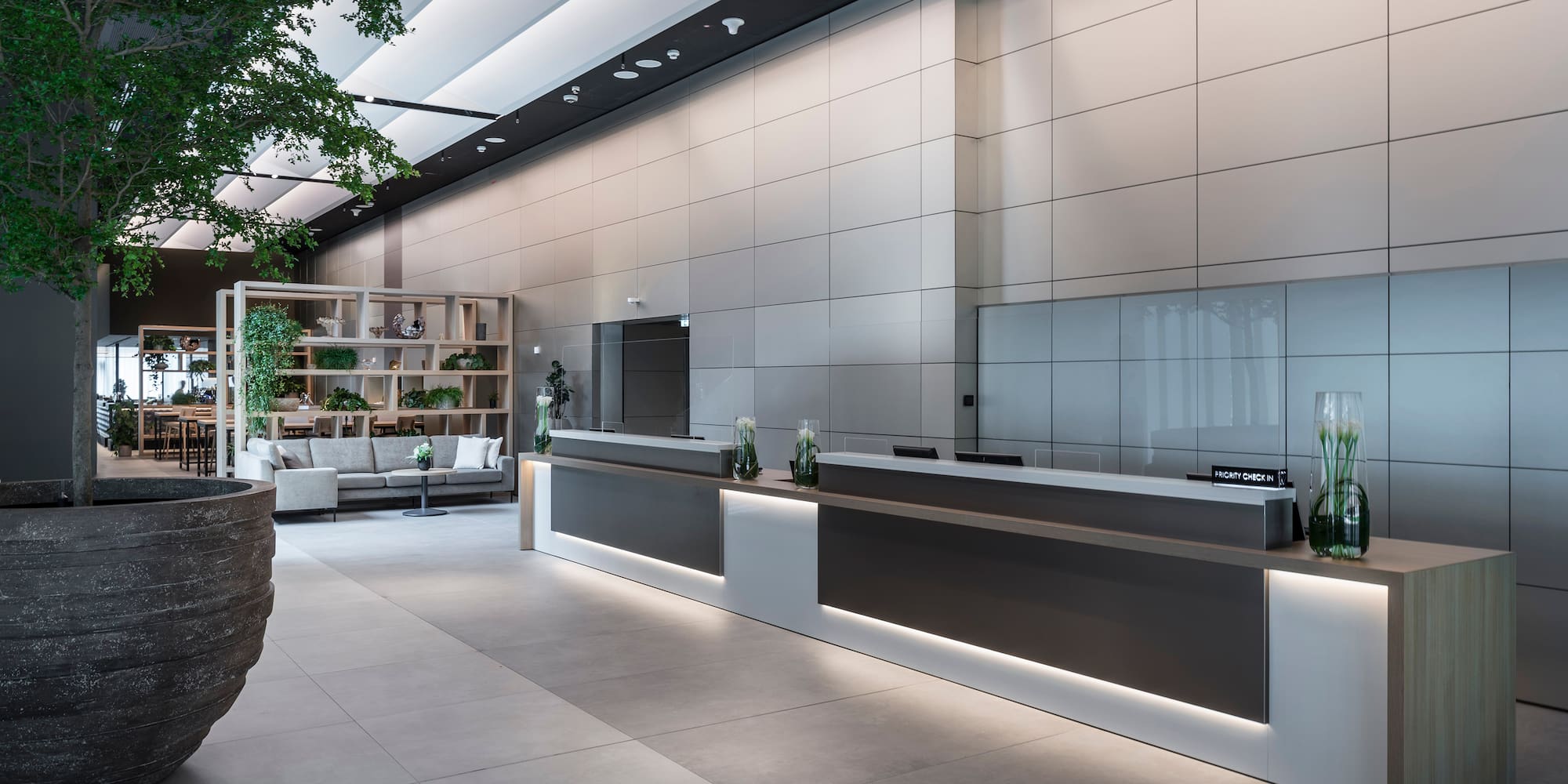 a reception desk in a building