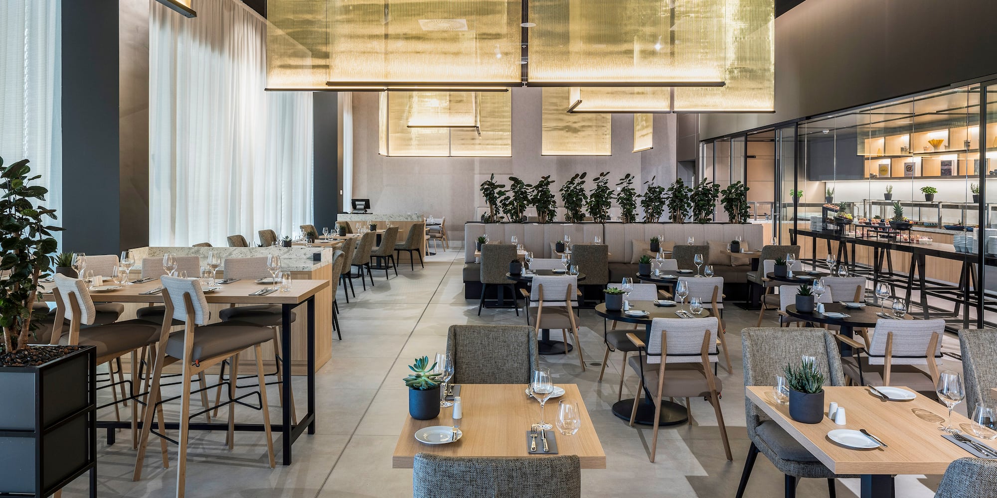 a large room with tables and chairs