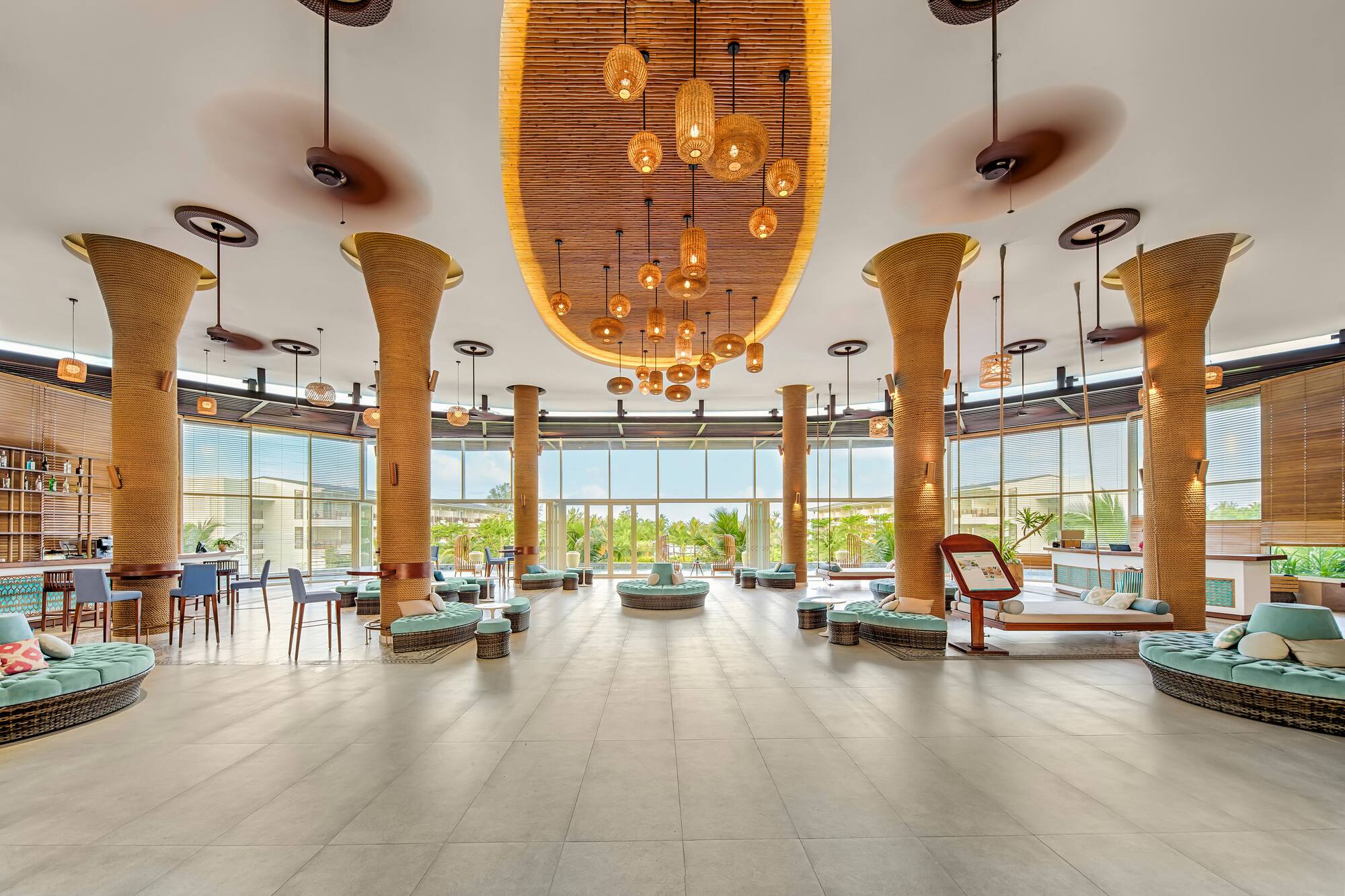 a large room with a large ceiling and a large window