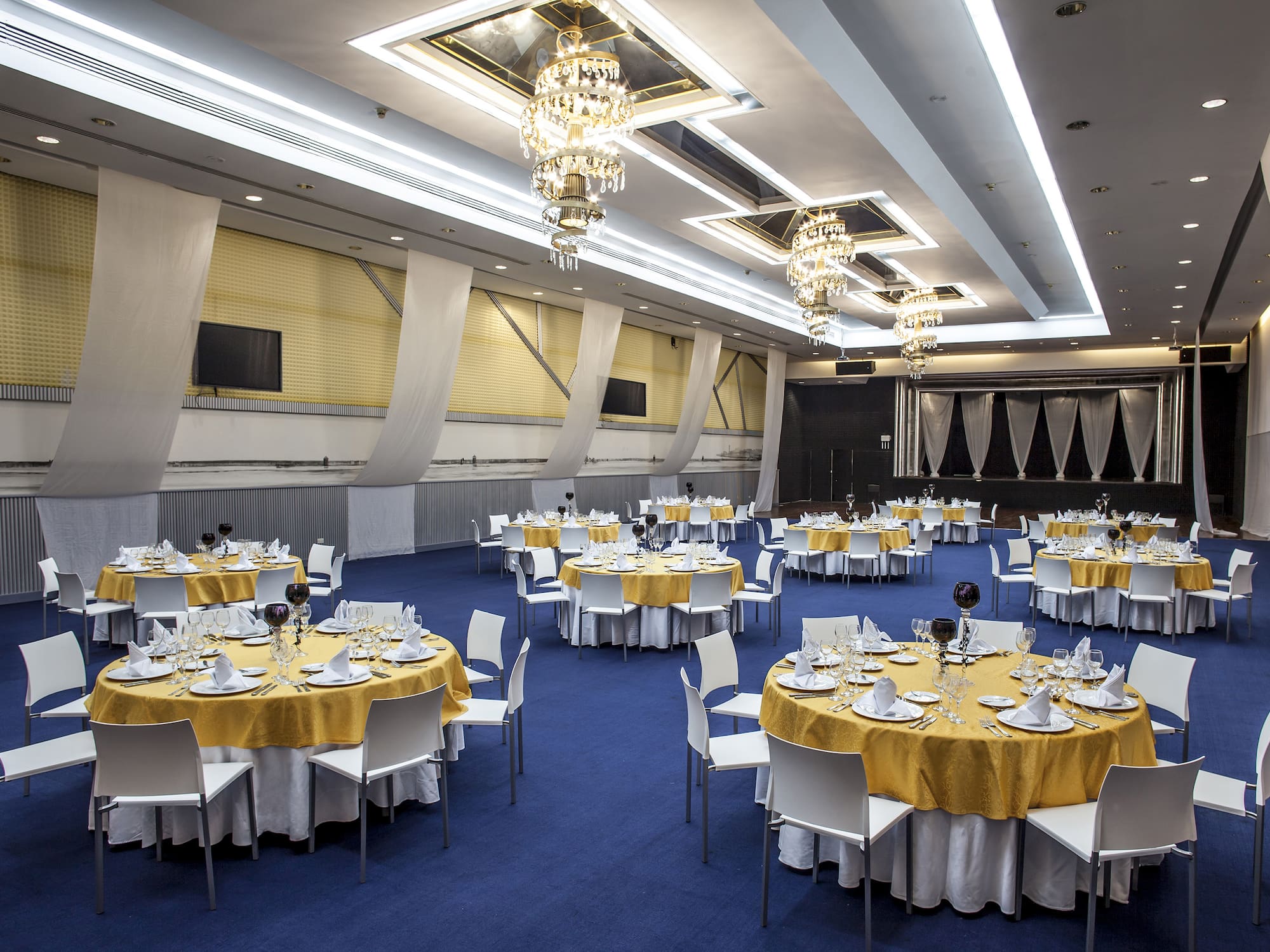 a room with tables and chairs