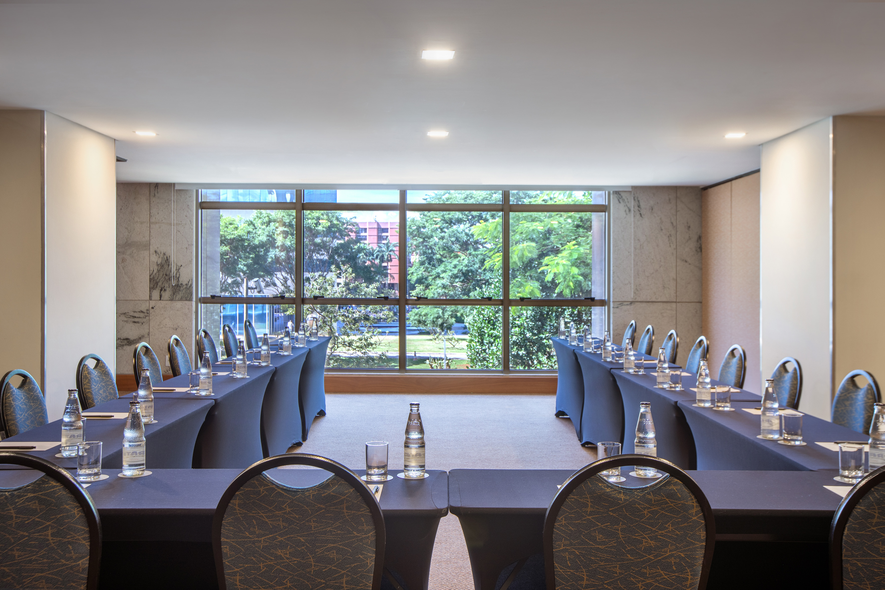 a room with tables and chairs