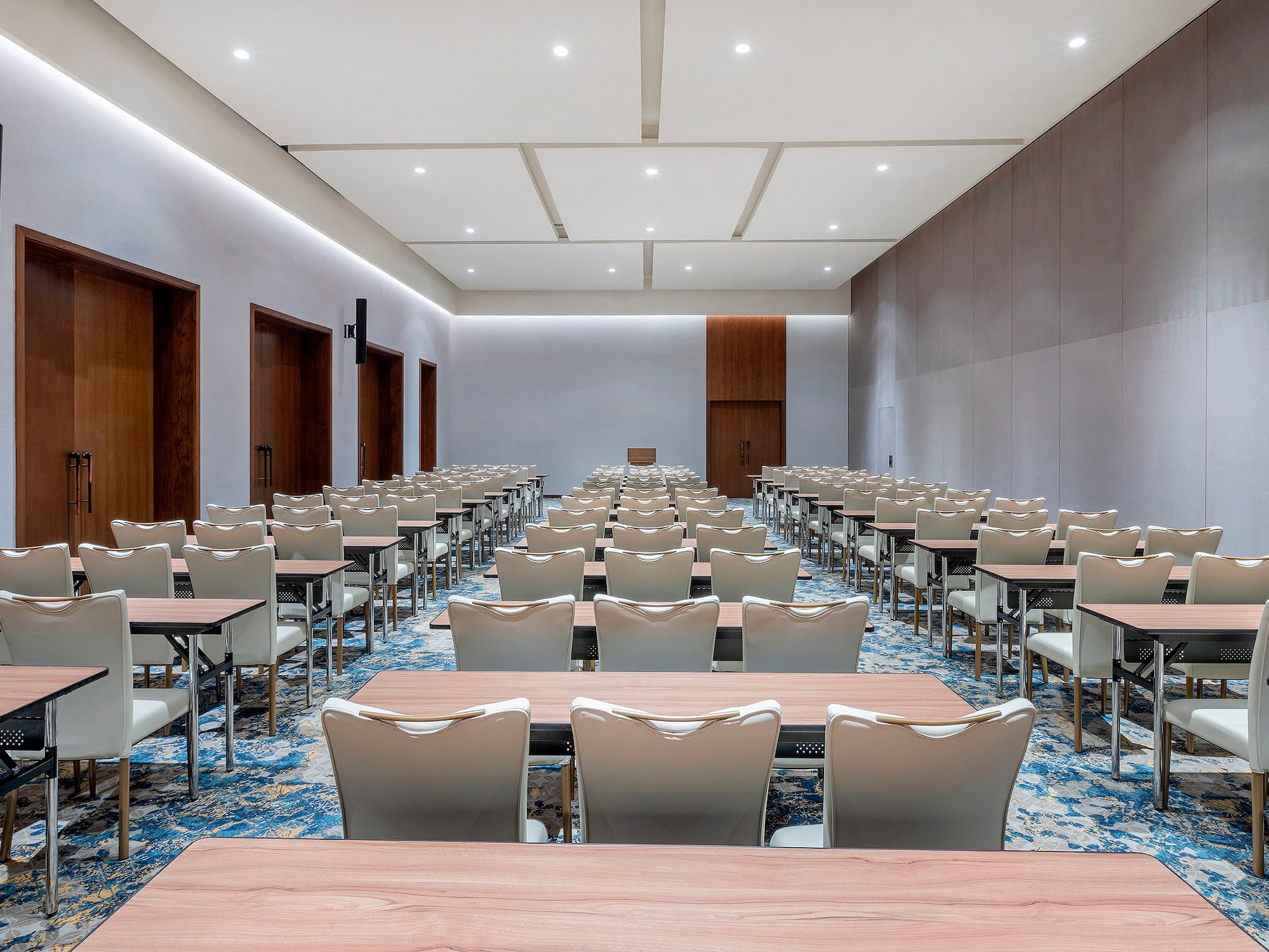 a room with tables and chairs