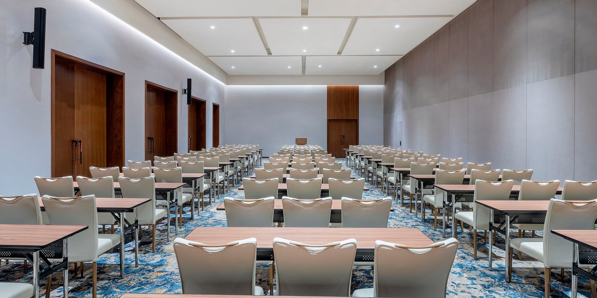 a room with tables and chairs