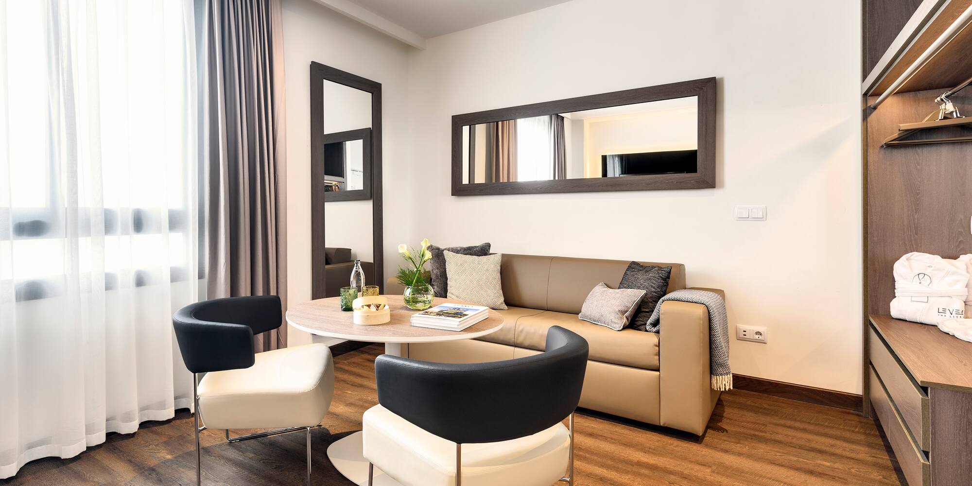 a room with a couch and a table