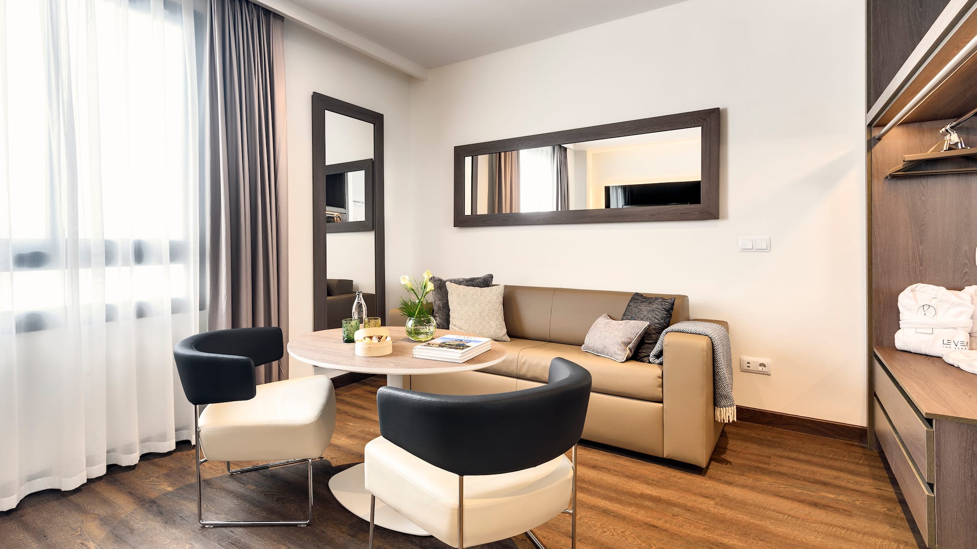 a room with a couch and a table