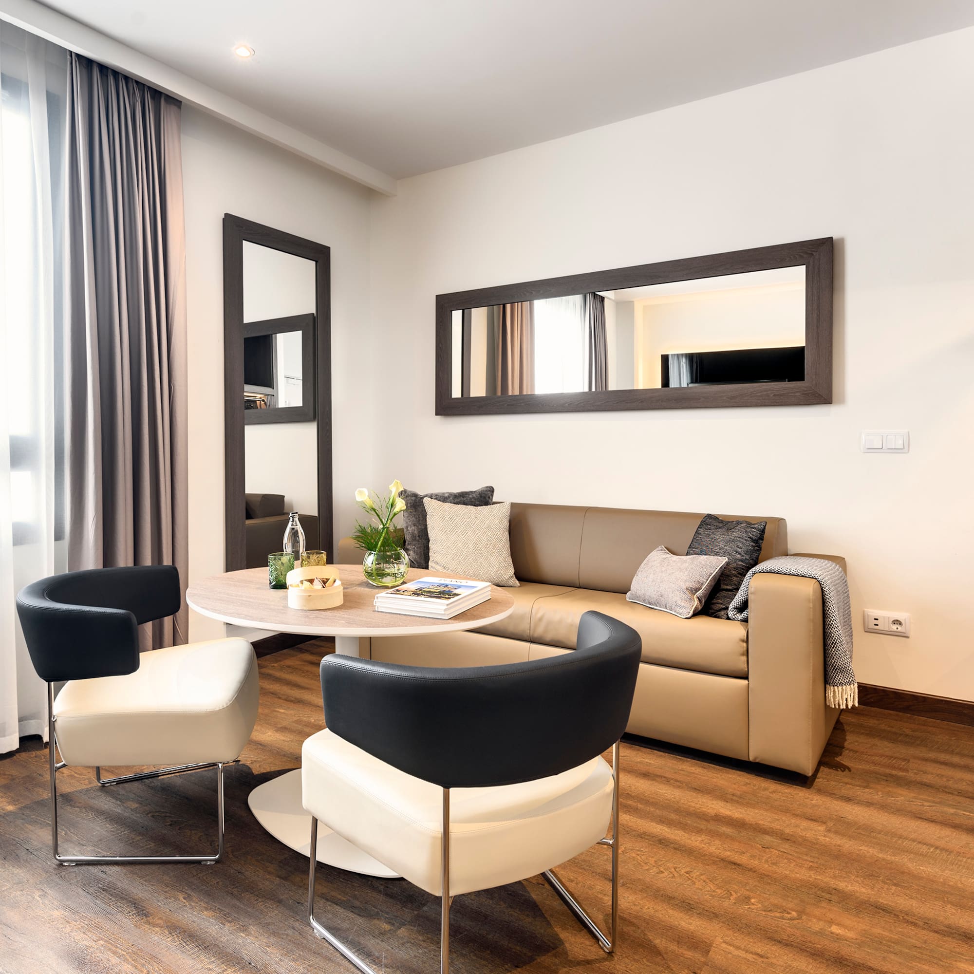 a room with a couch and a table