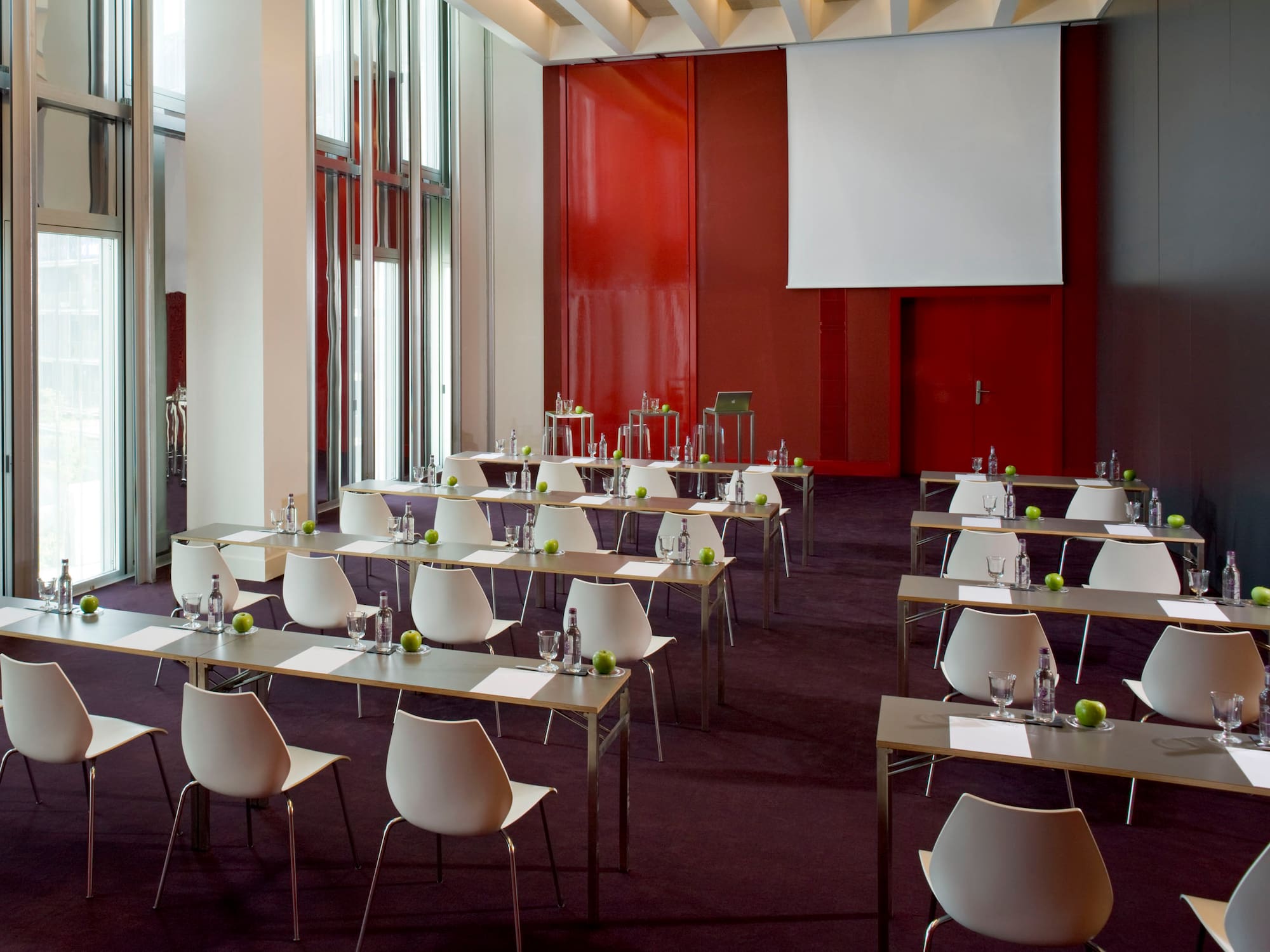 a room with tables and chairs