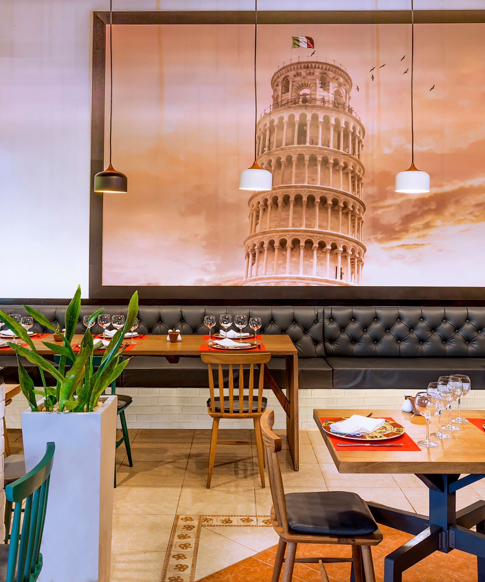 a restaurant with tables and chairs