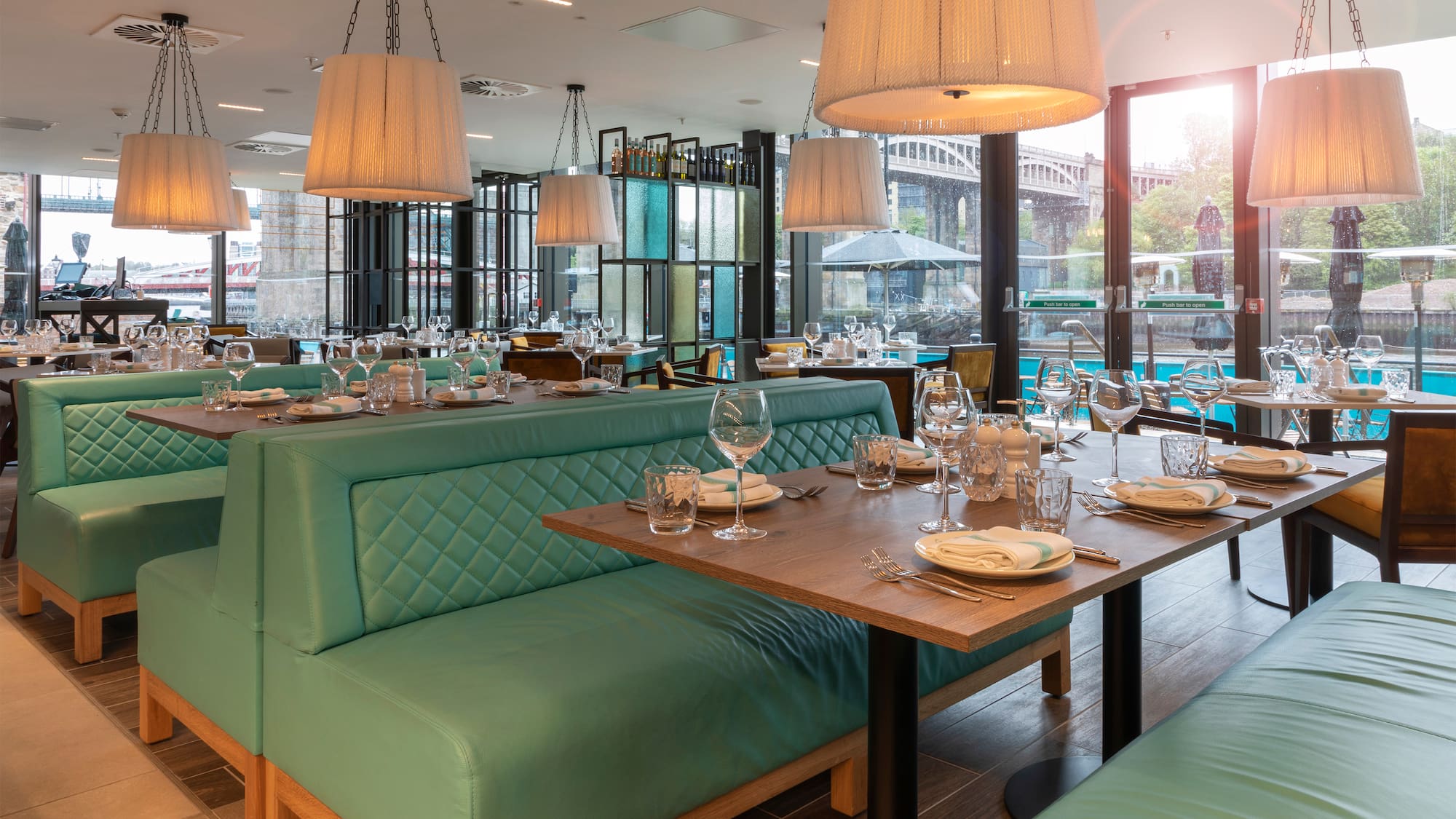 a restaurant with tables and chairs