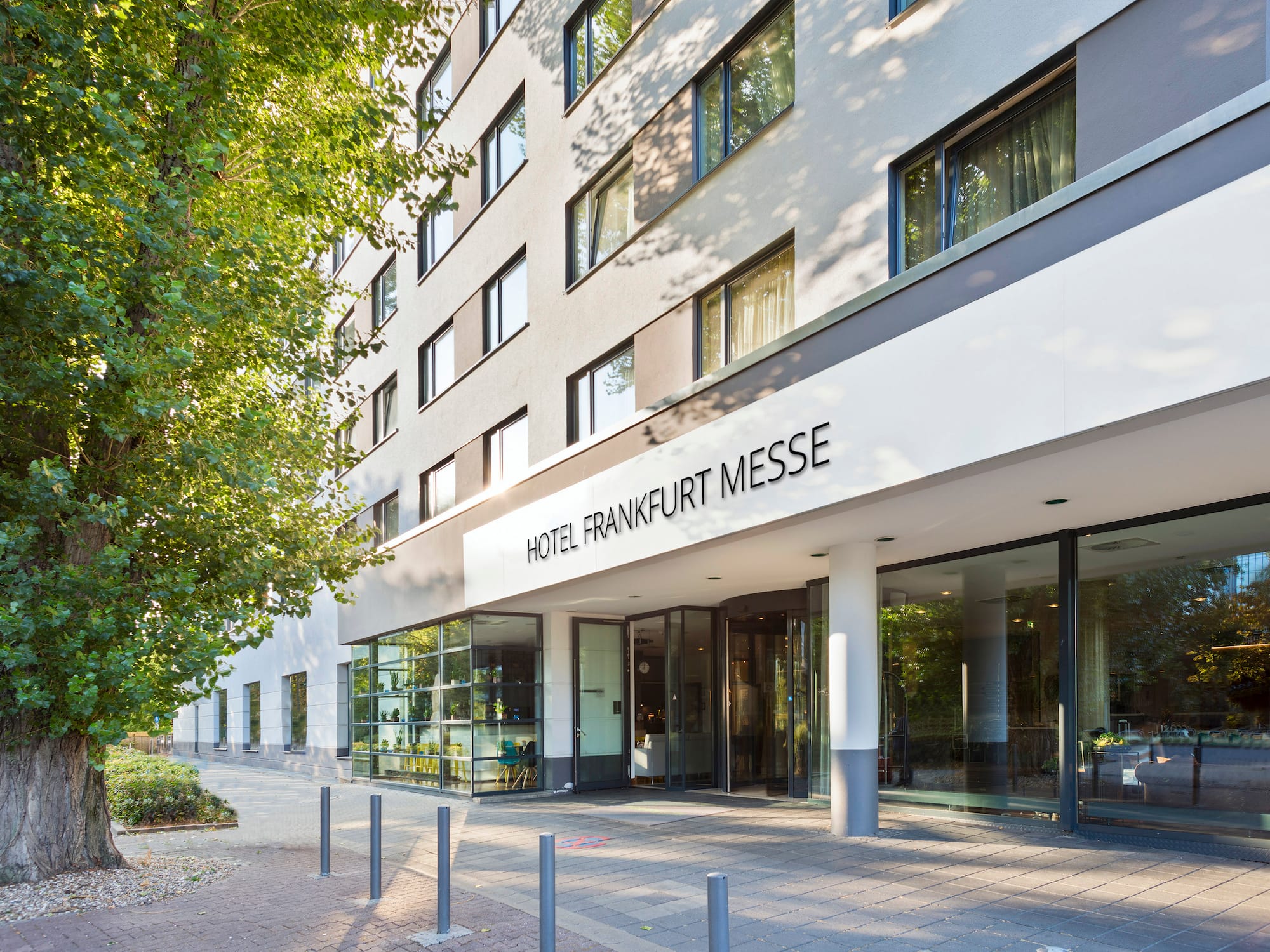 a building with glass doors