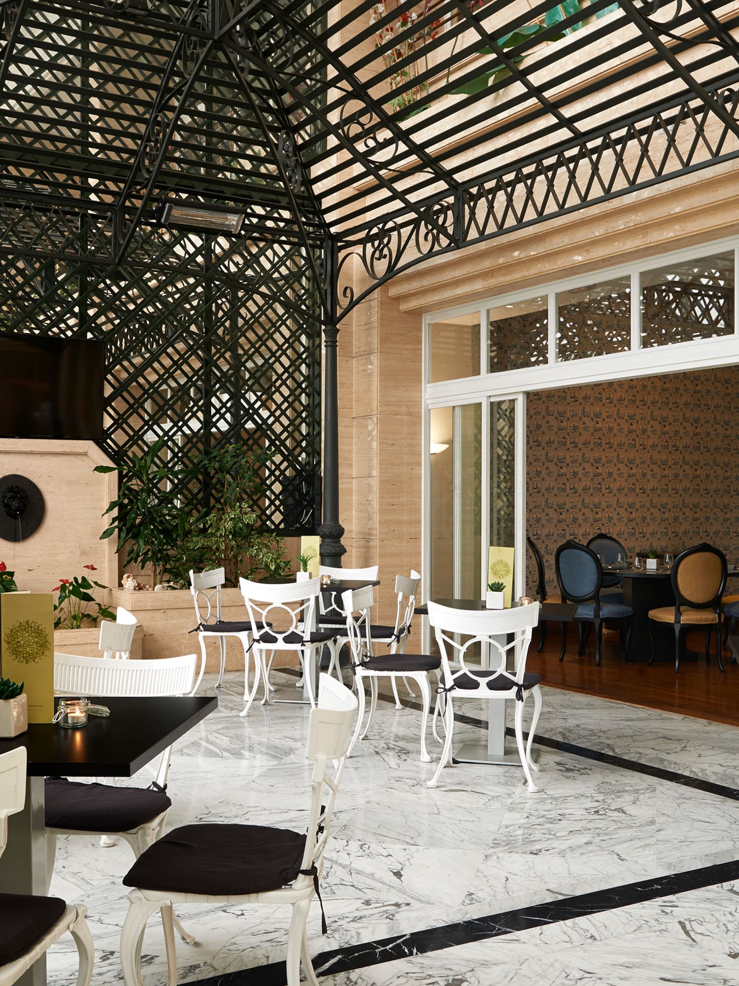 a room with tables and chairs