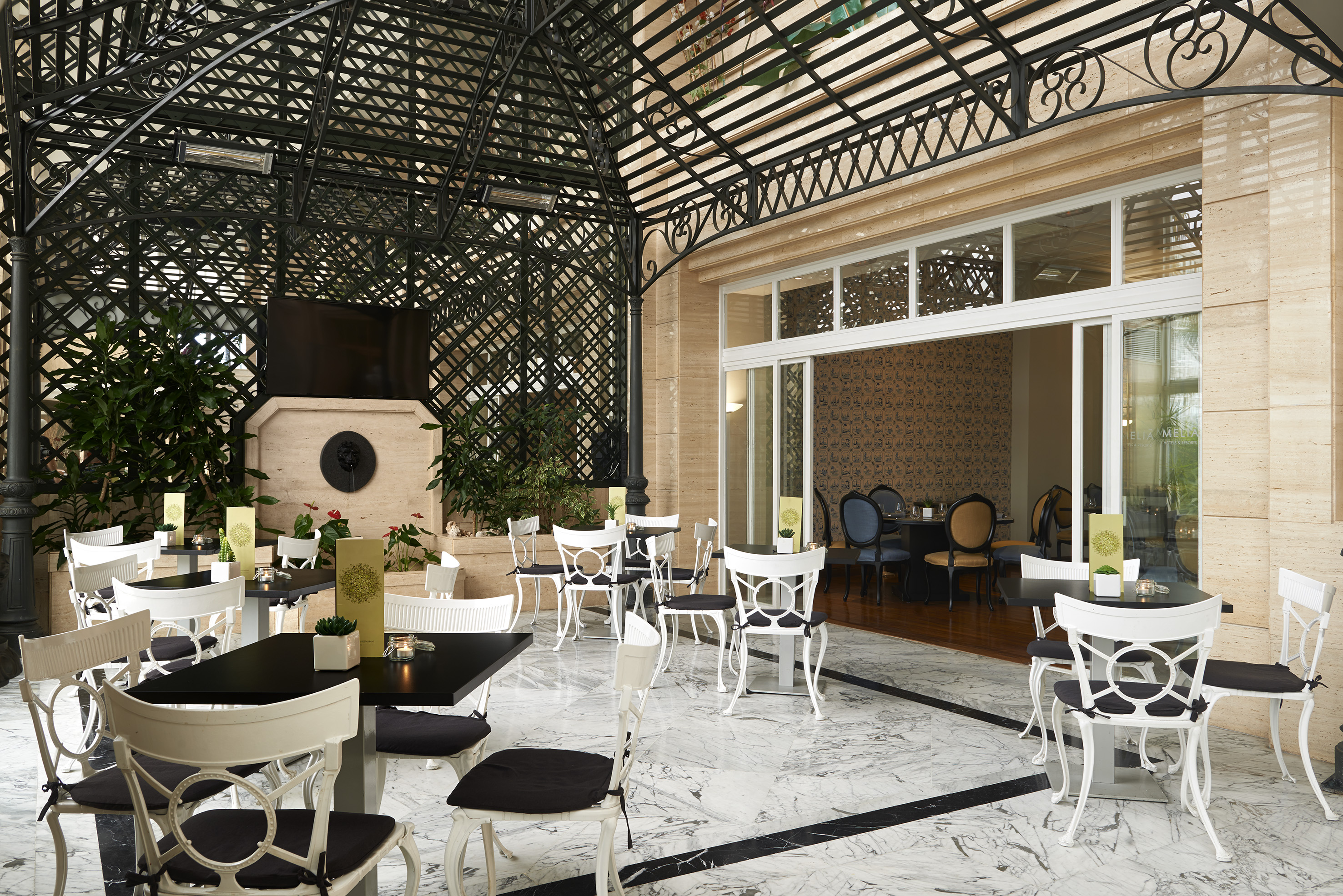 a room with tables and chairs