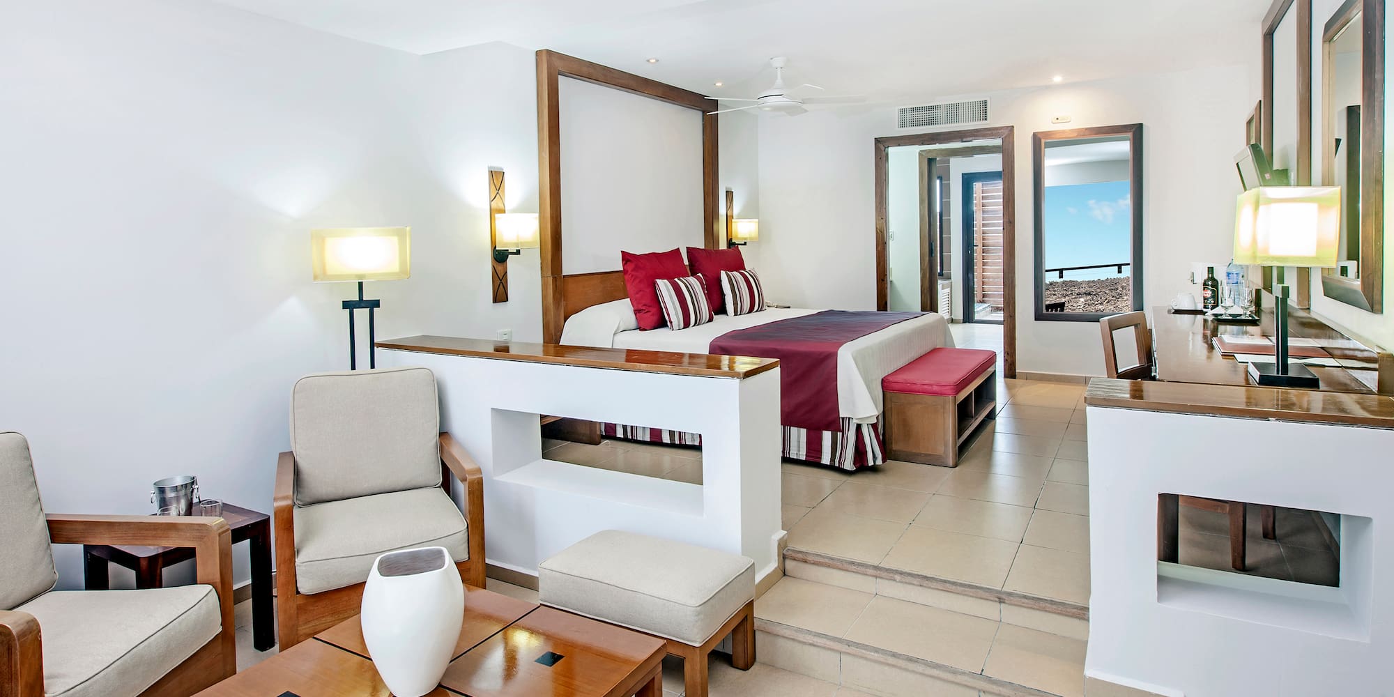 a room with a bed and a table