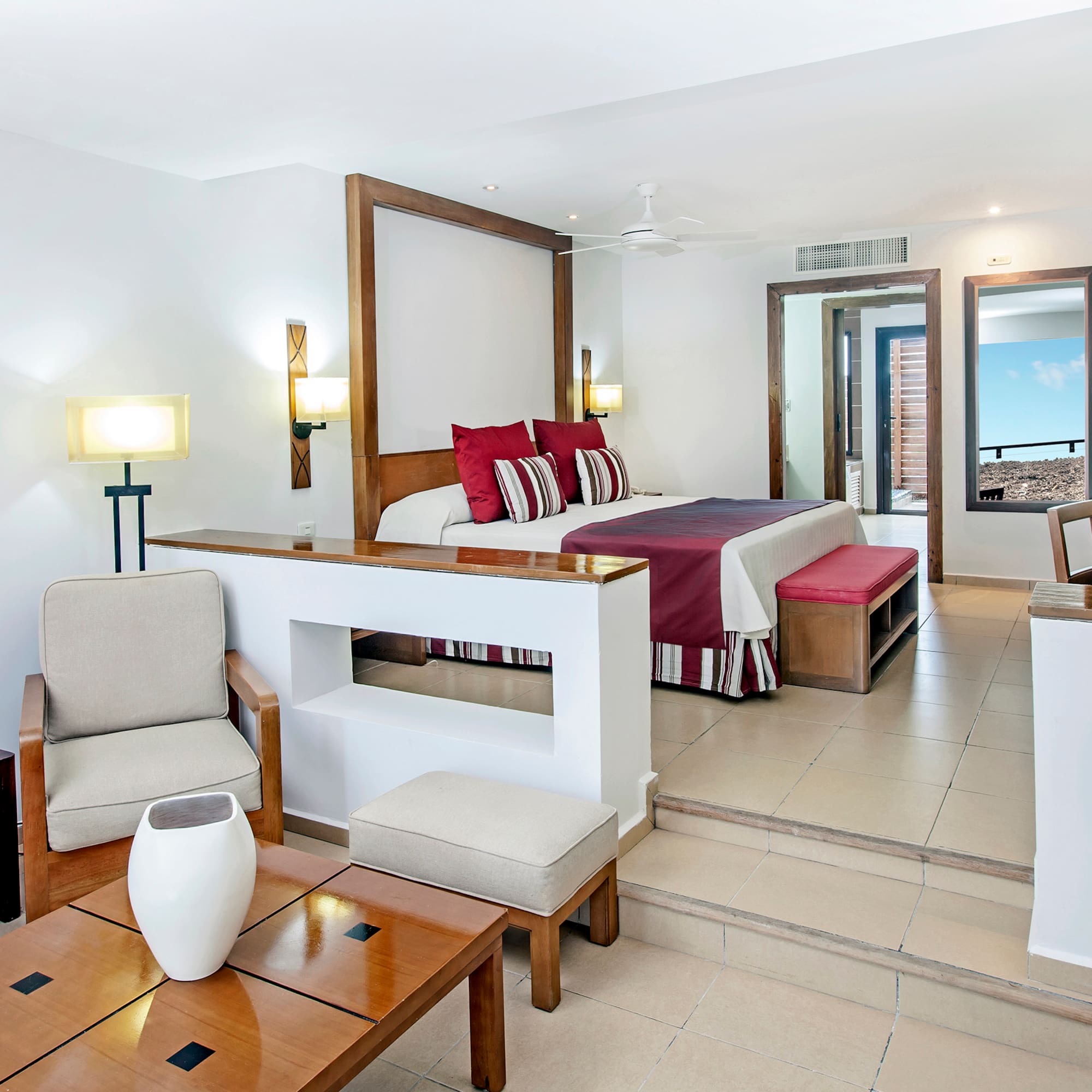 a room with a bed and a table