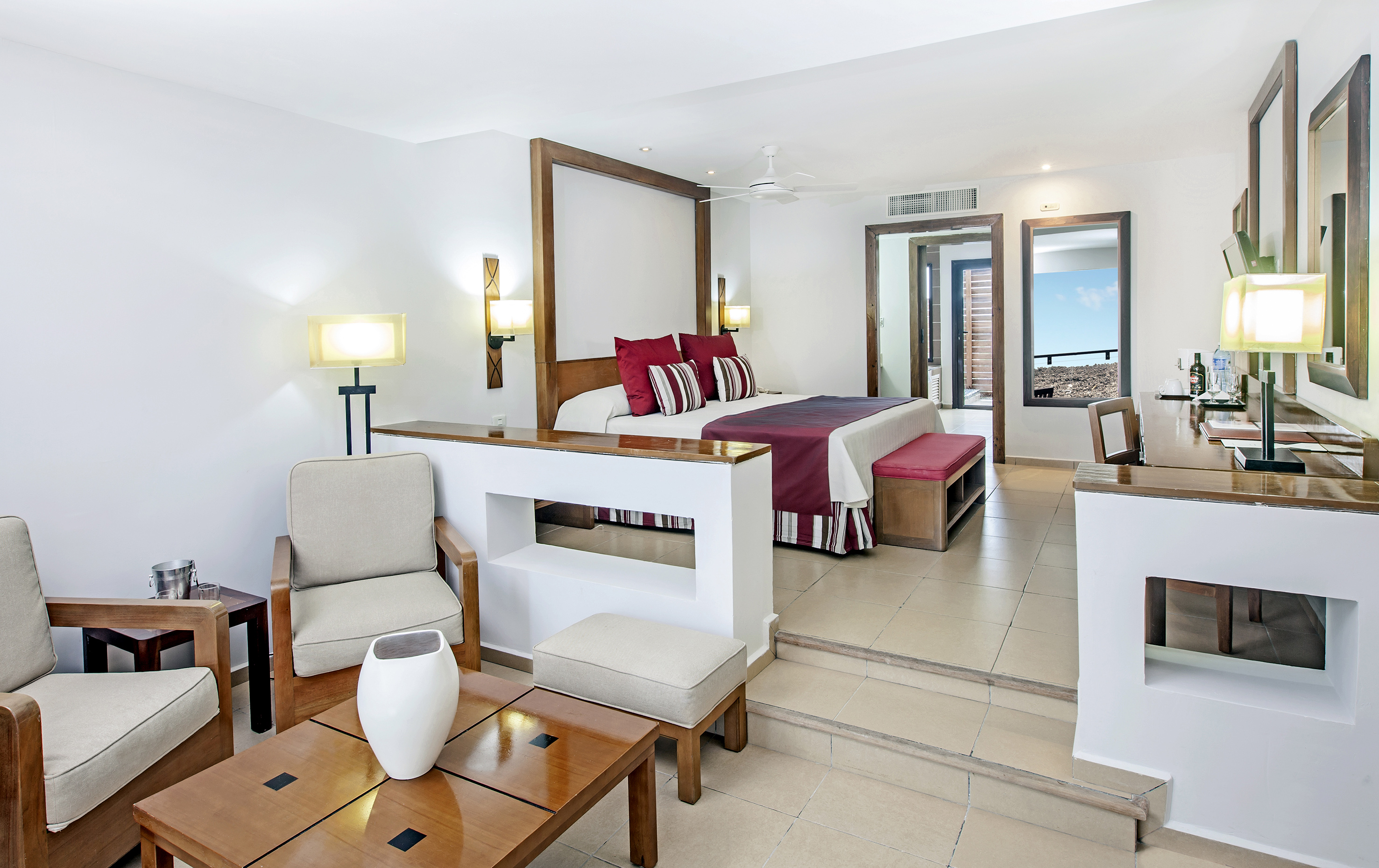 a room with a bed and a table