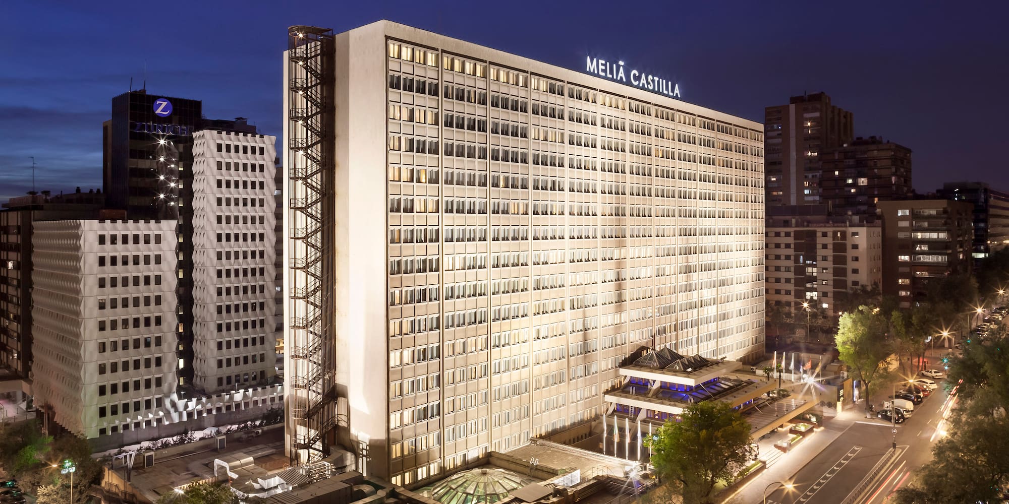 a large building with lights on it