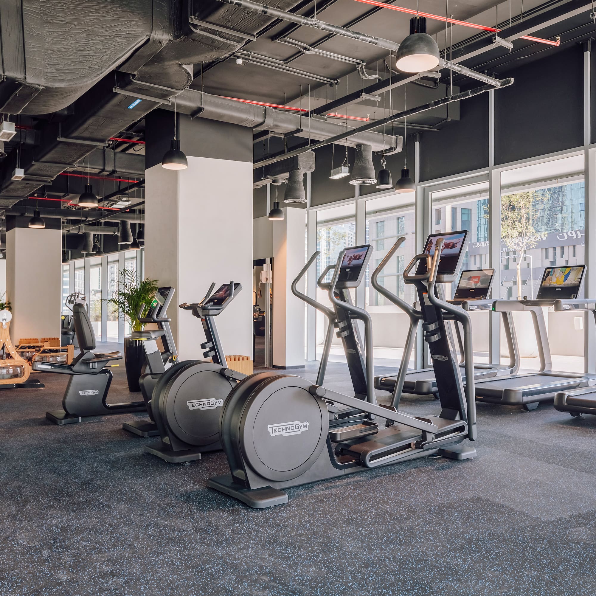 a gym with exercise equipment