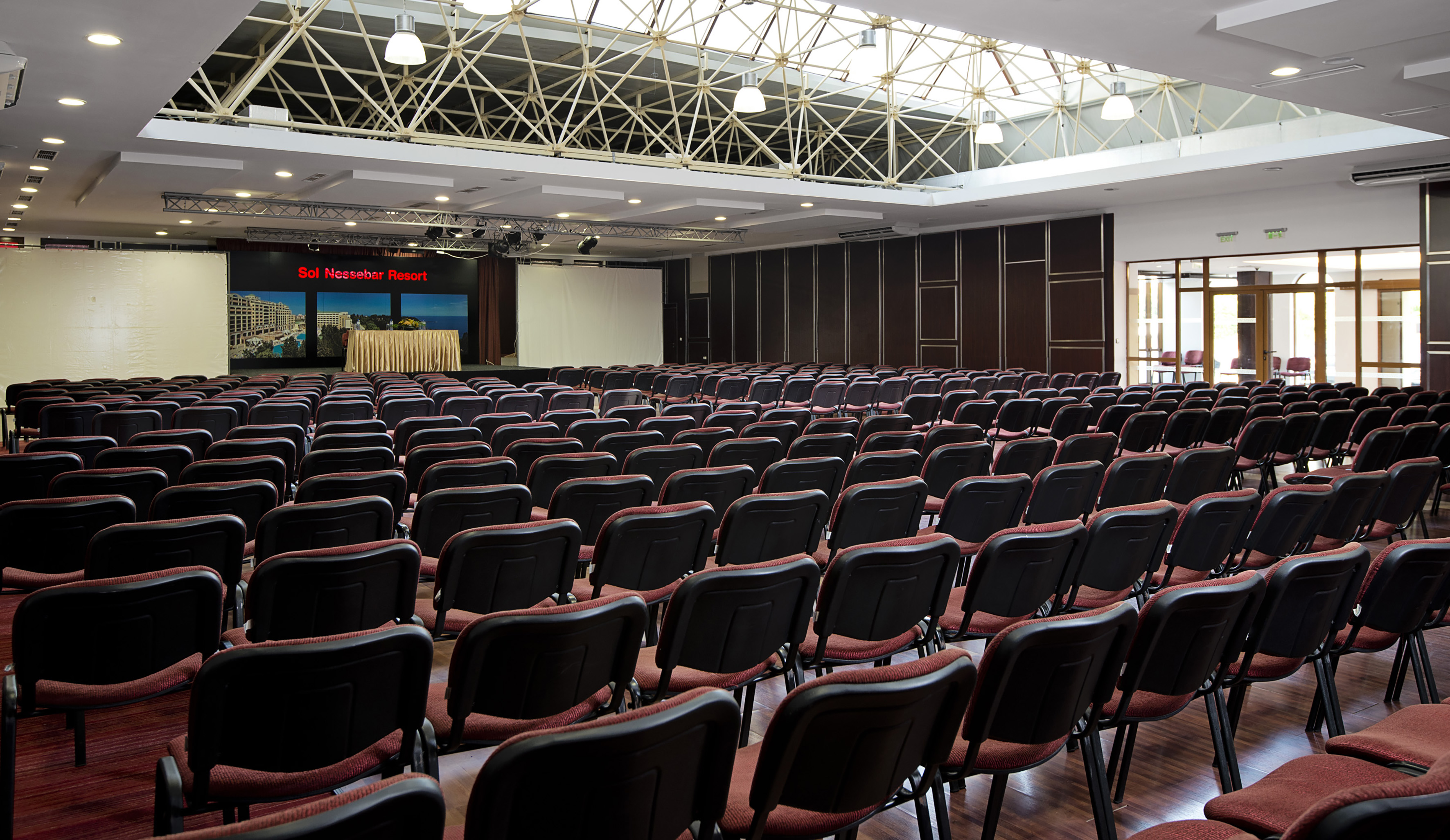 a room with rows of chairs