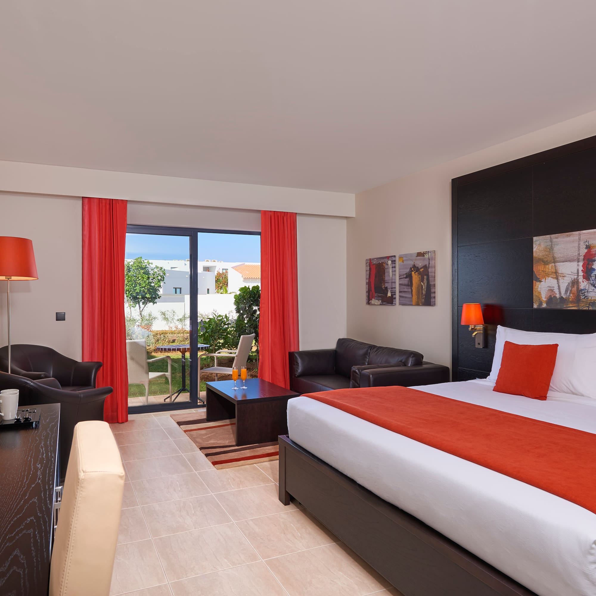 a room with a bed and a table