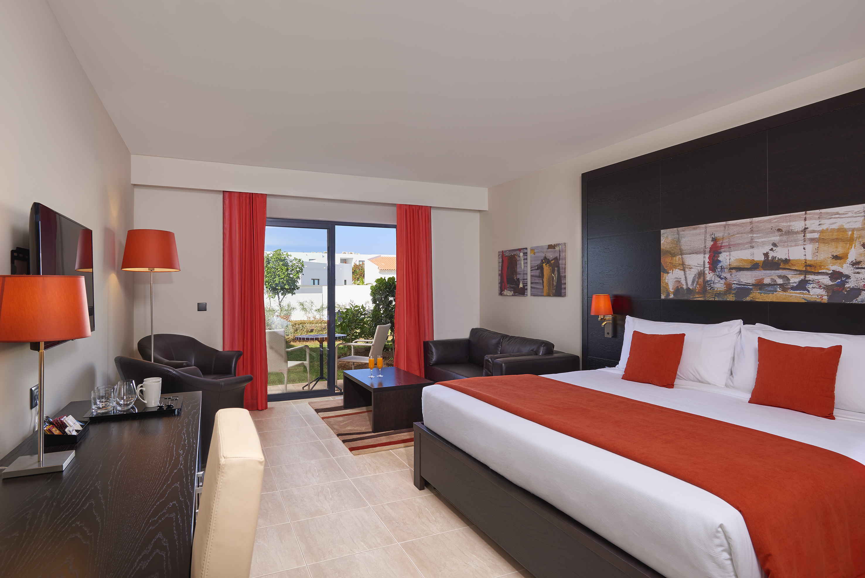 a room with a bed and a table