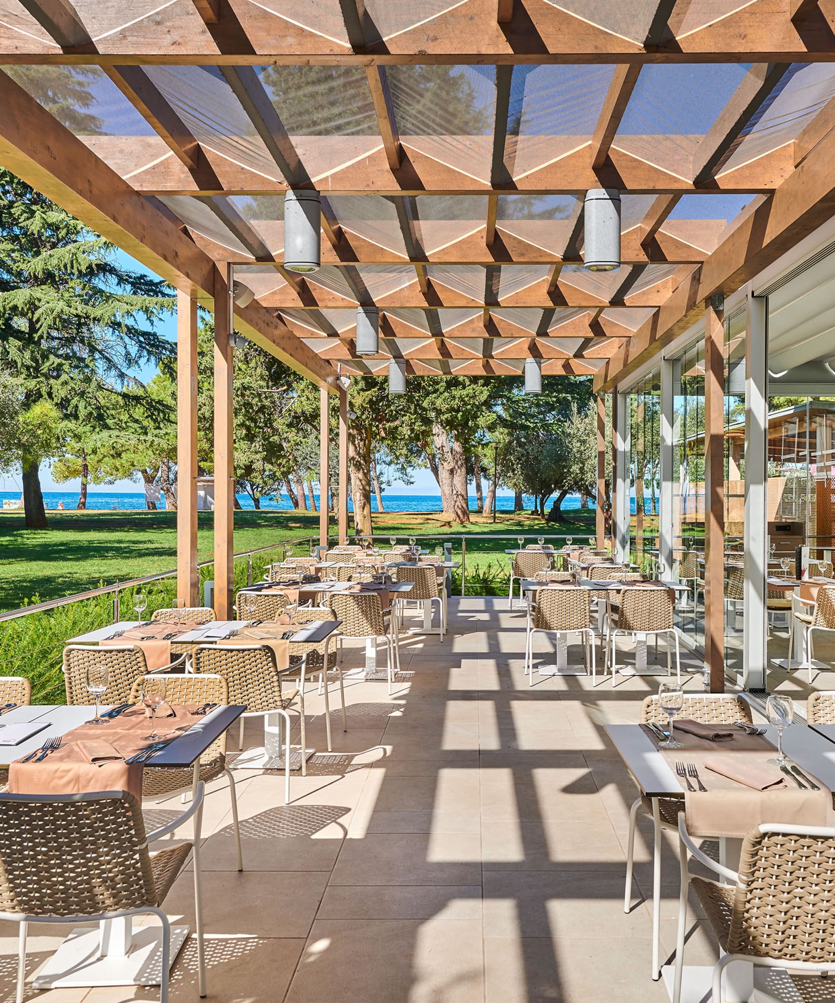 a restaurant with tables and chairs