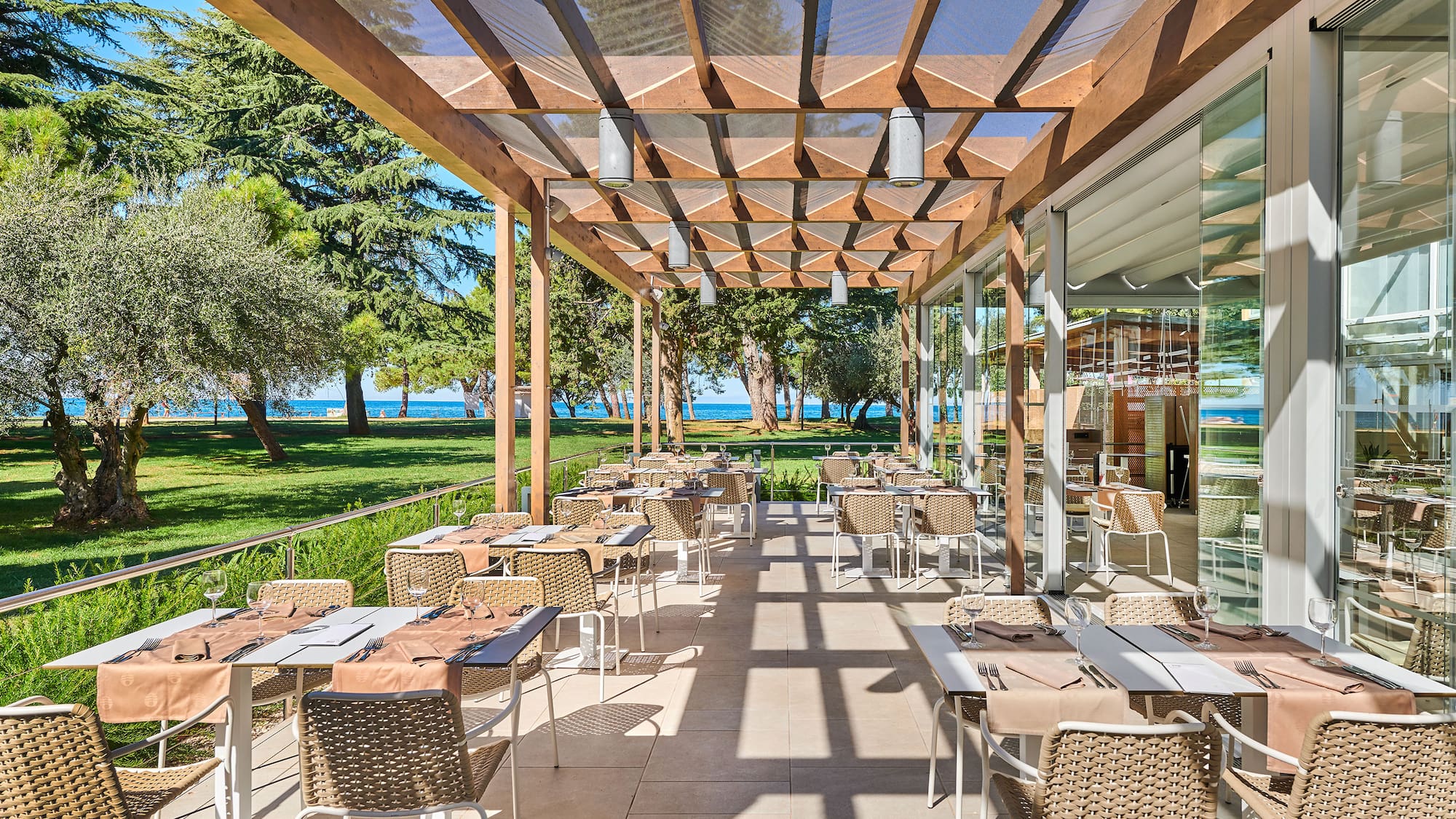 a restaurant with tables and chairs