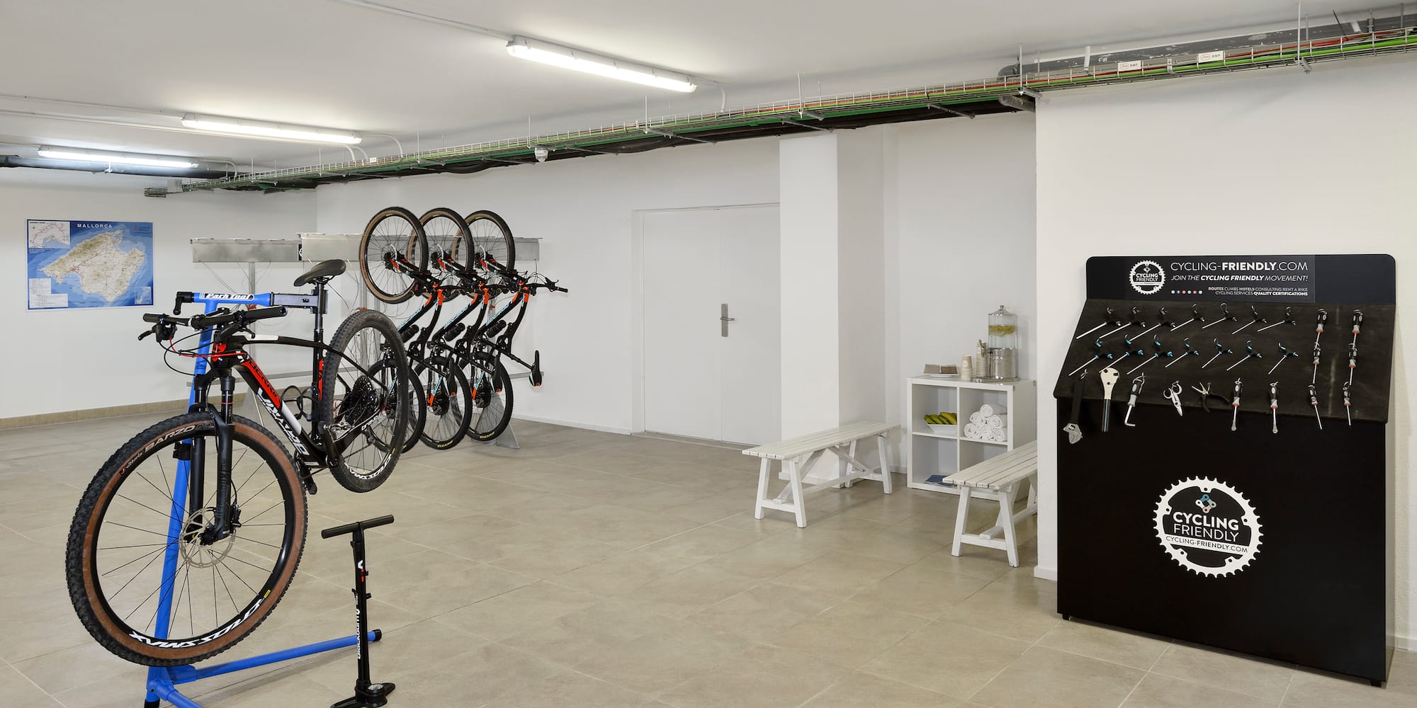 a bicycle in a garage