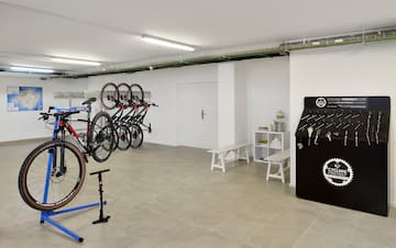 a bicycle in a garage