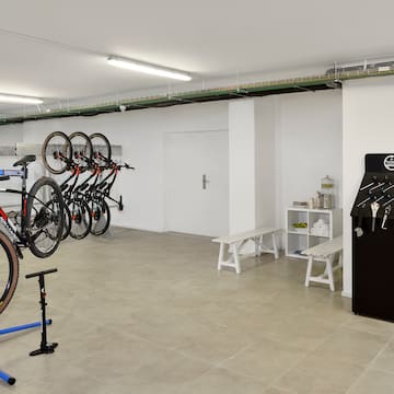 a bicycle in a garage