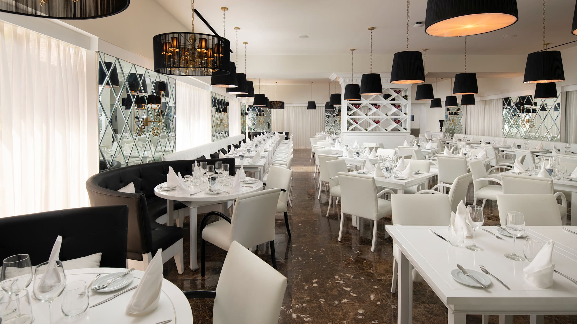 a room with tables and chairs