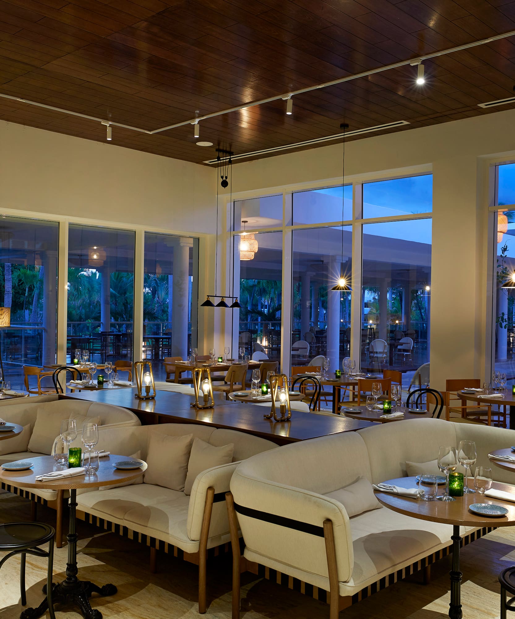 a room with tables and chairs