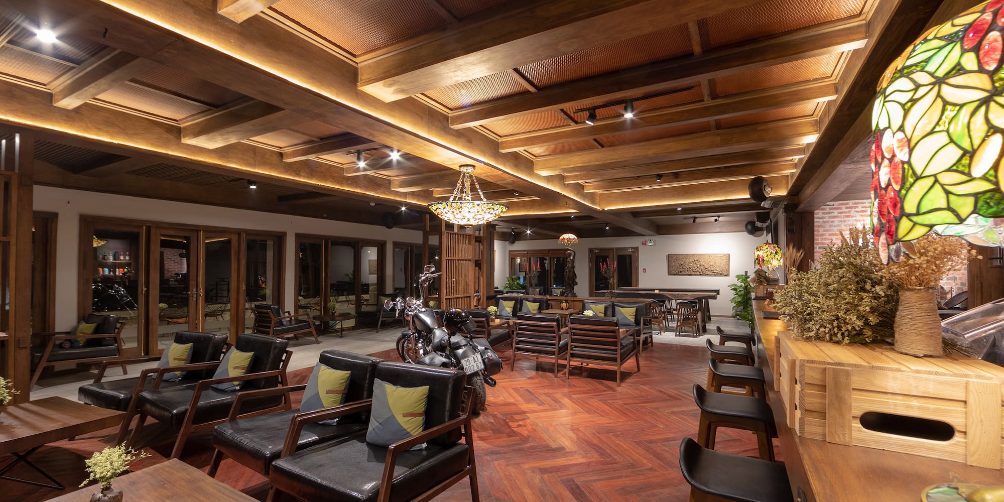 a room with chairs and tables