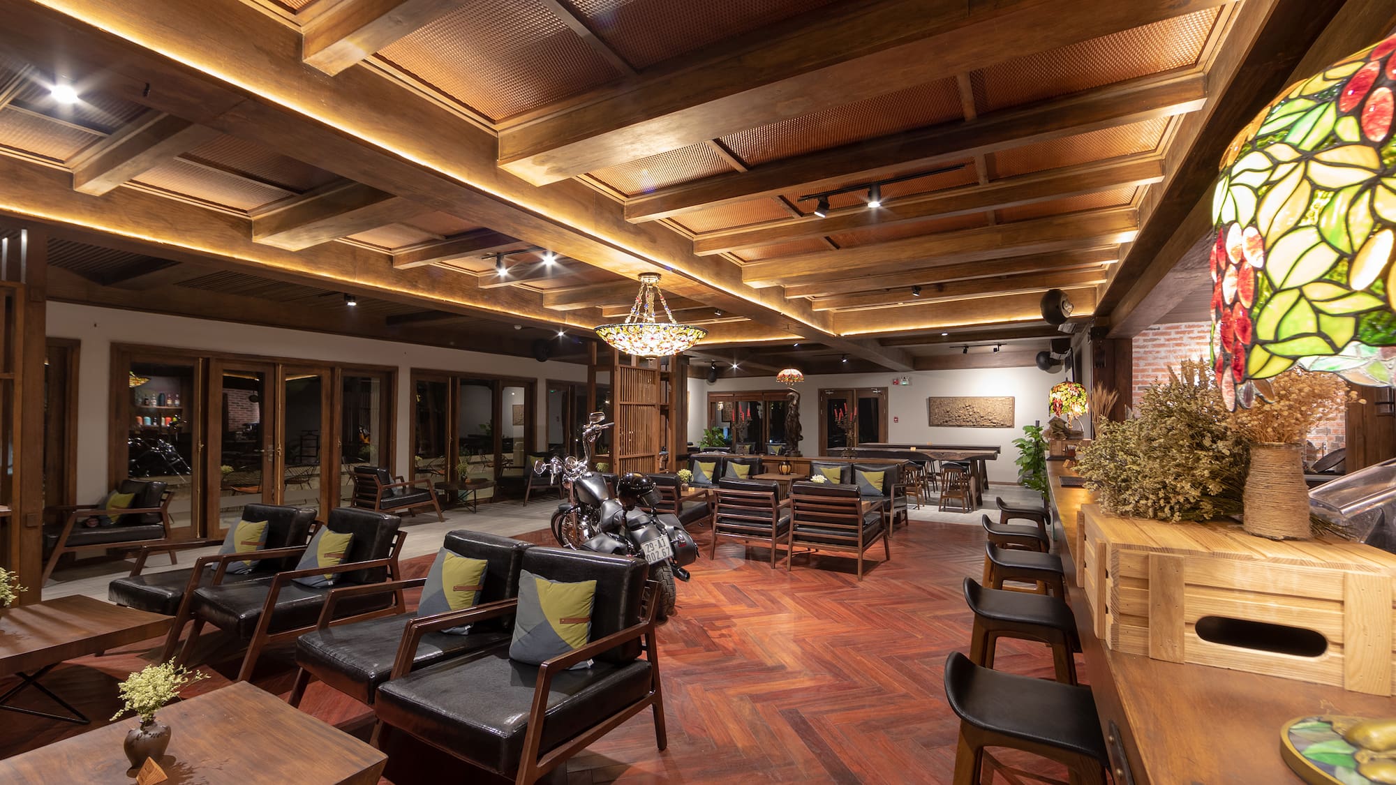 a room with chairs and tables