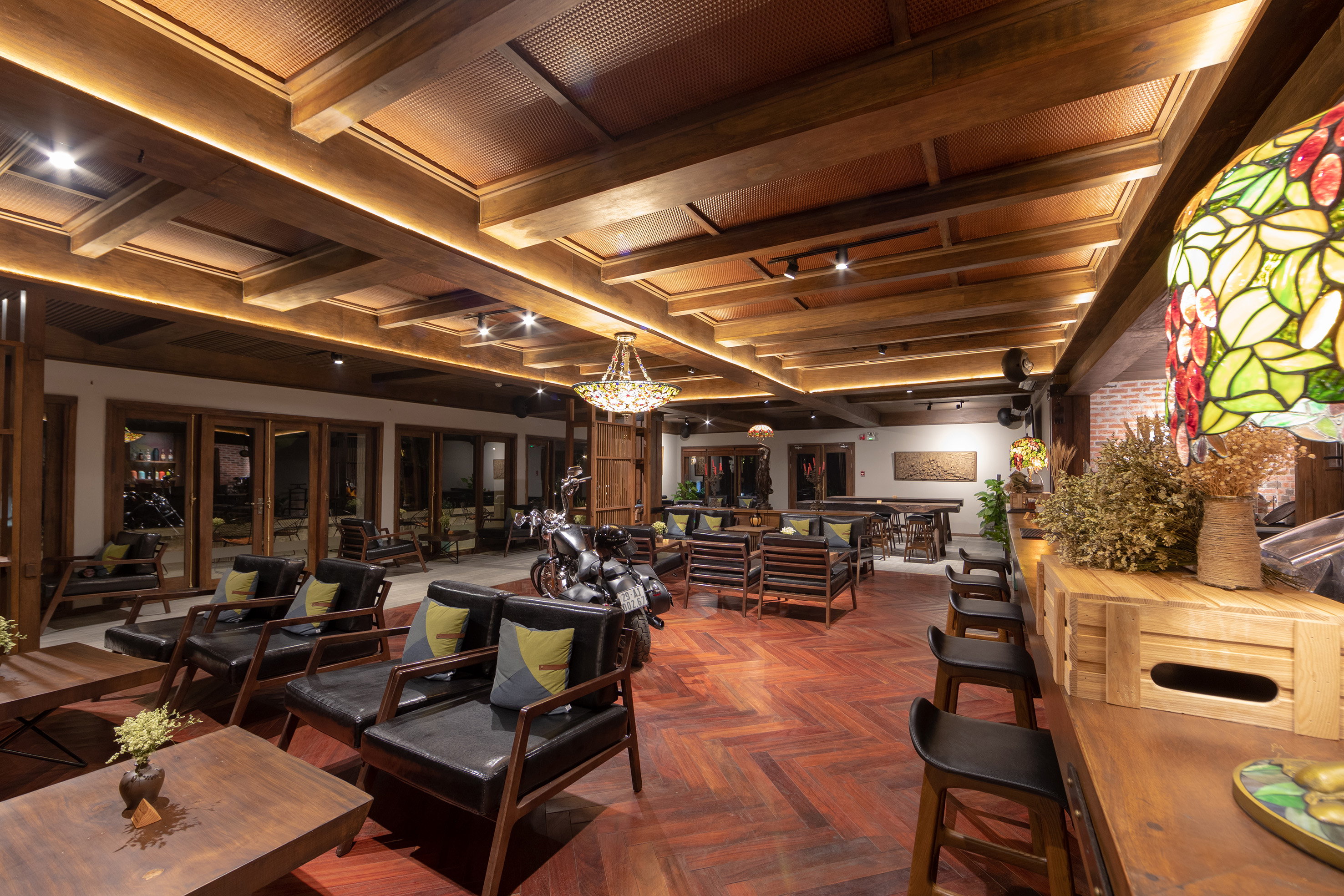 a room with chairs and tables