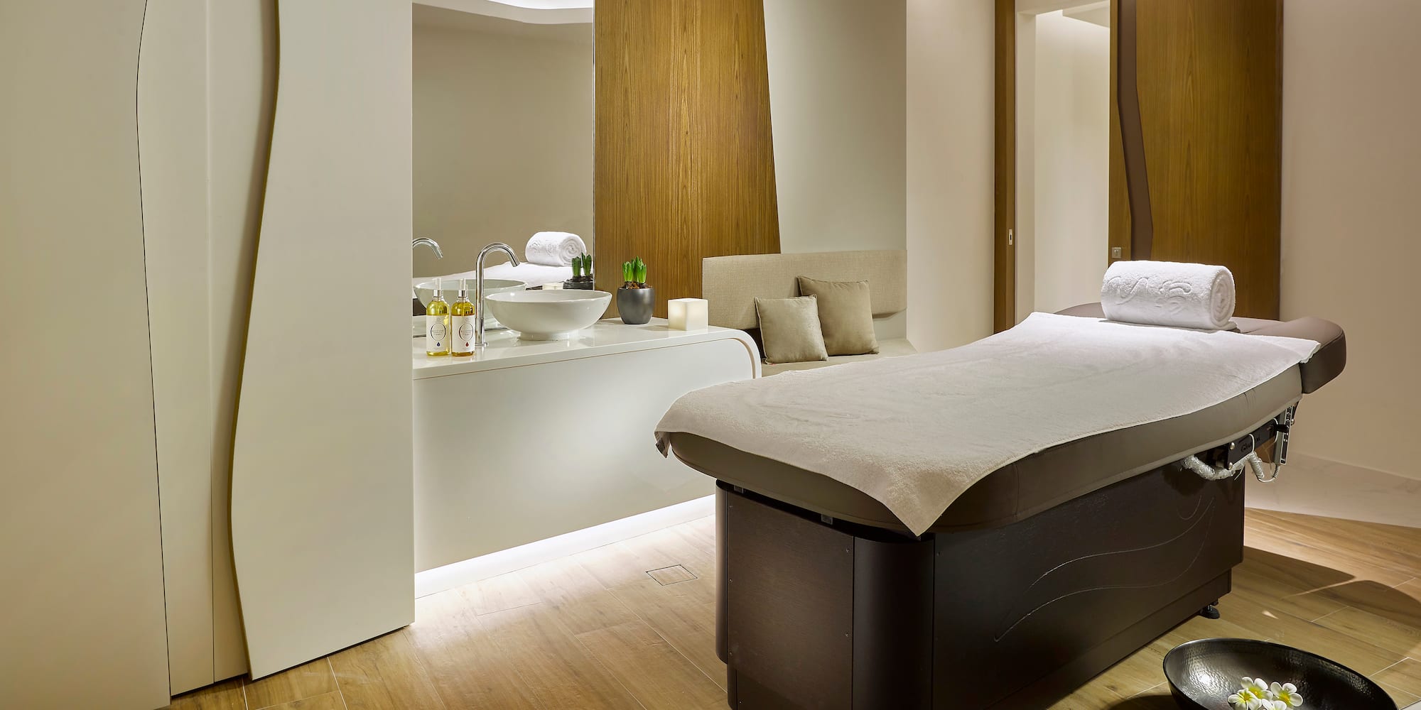 a massage table in a room