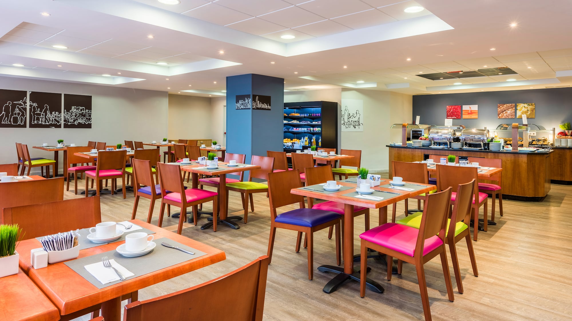 a room with tables and chairs