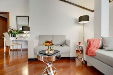 a living room with a couch and a table