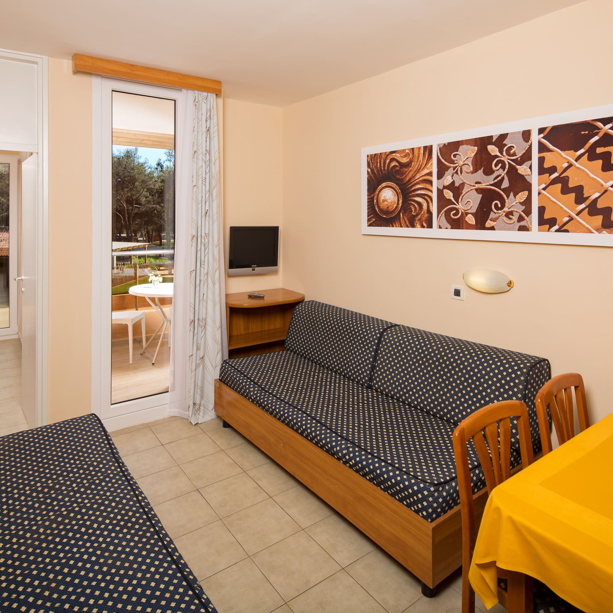 a room with a couch and a table