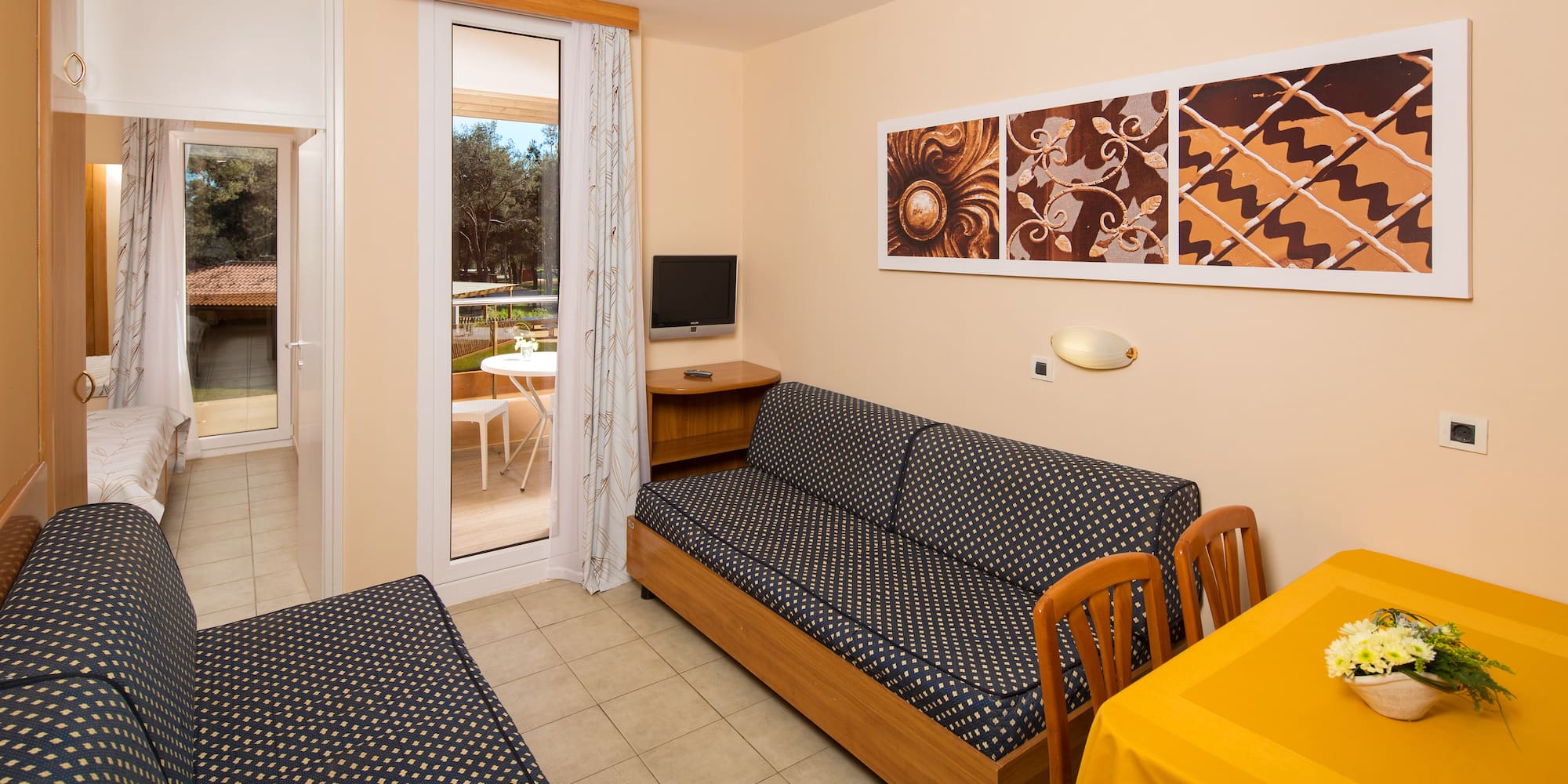 a room with a couch and a table