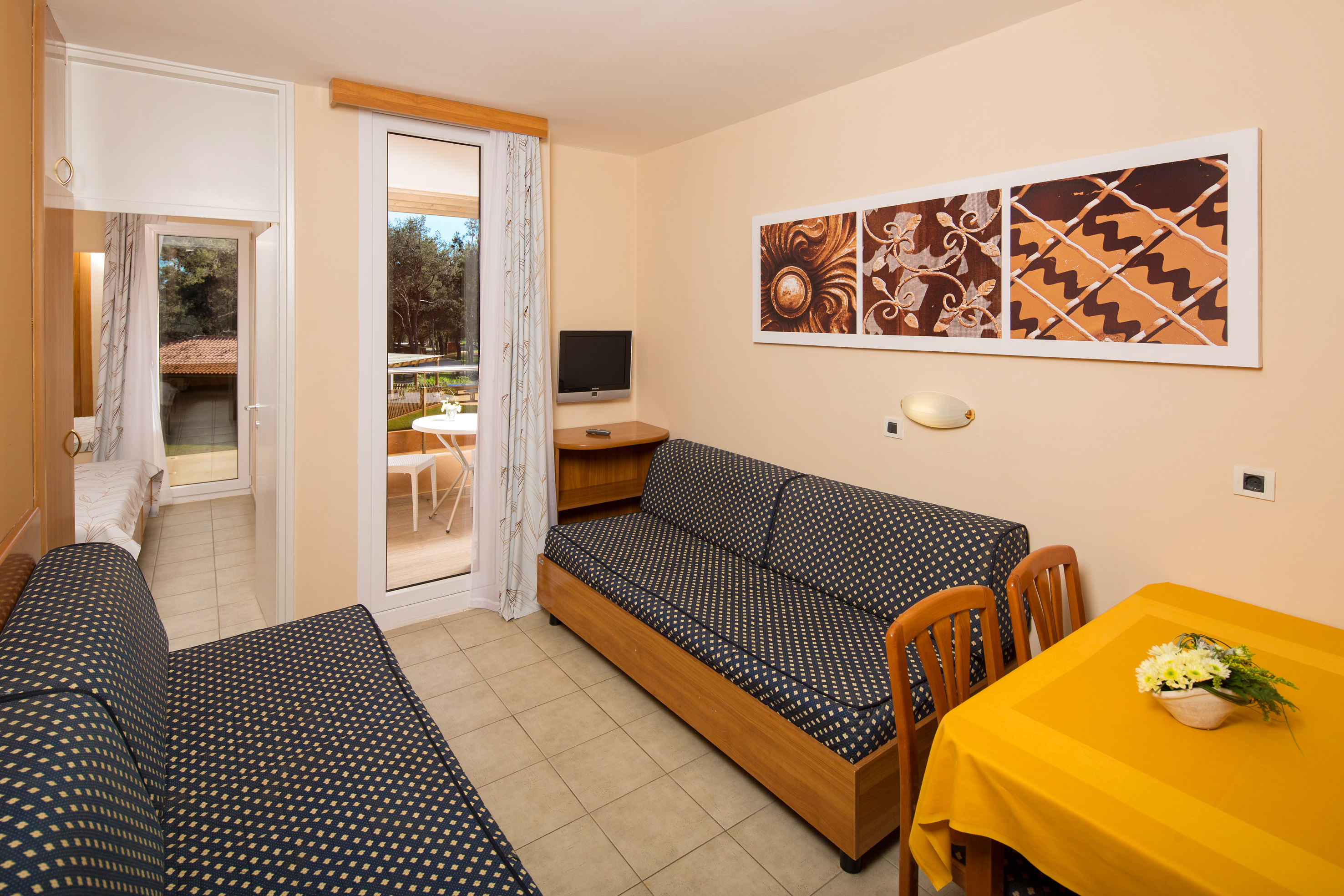 a room with a couch and a table