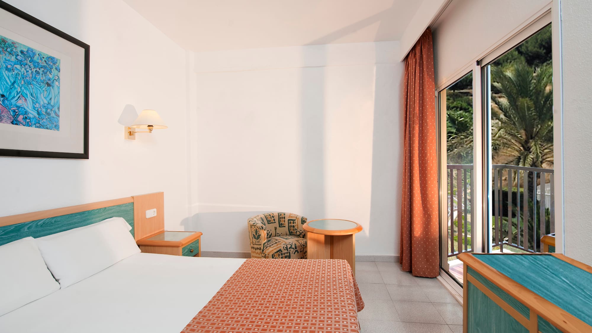 a room with a bed and a table