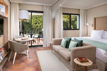 a room with a bed and a table