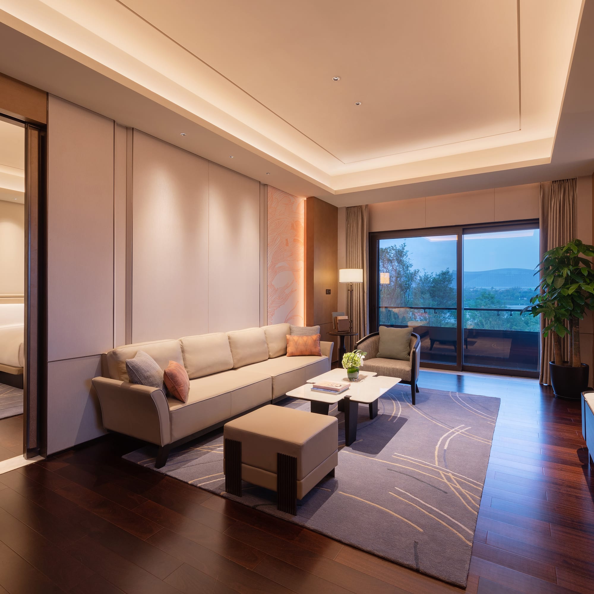 a living room with a couch and a tv