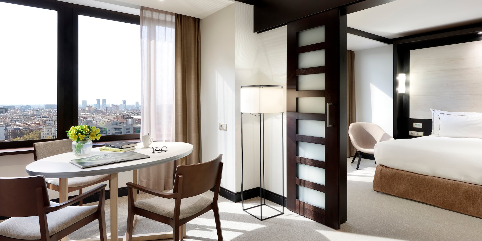 a room with a table and chairs